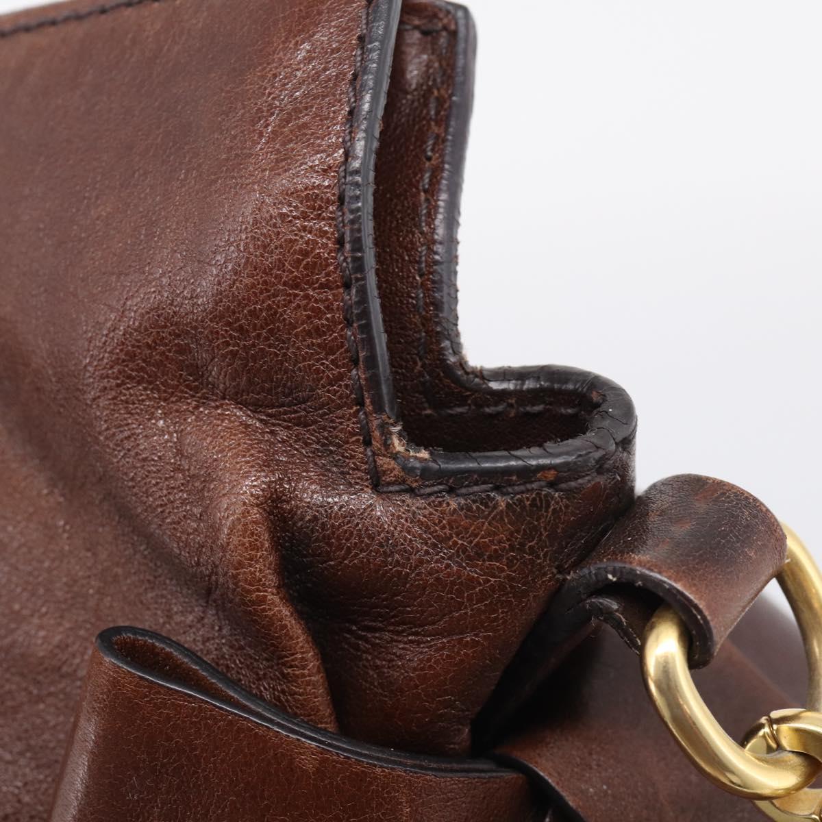 Miu Miu Side Ribbon Hand Bag Leather Brown Gold Tone Auth am13063A