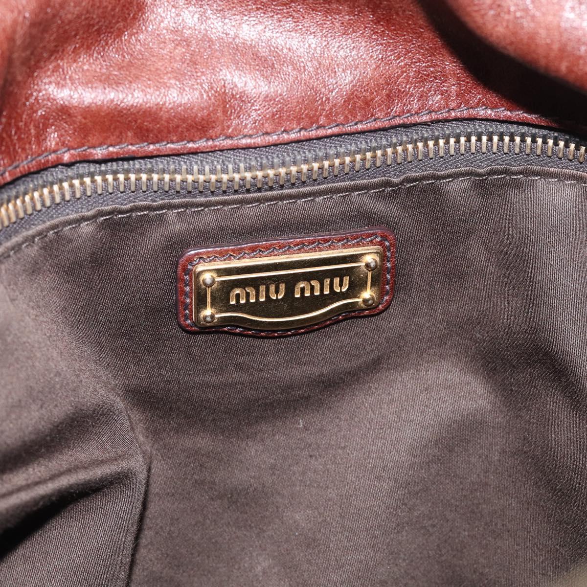 Miu Miu Side Ribbon Hand Bag Leather Brown Gold Tone Auth am13063A