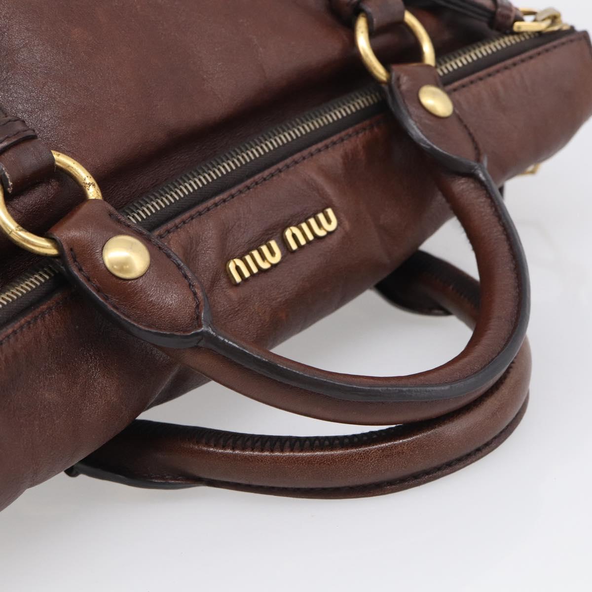 Miu Miu Side Ribbon Hand Bag Leather Brown Gold Tone Auth am13063A