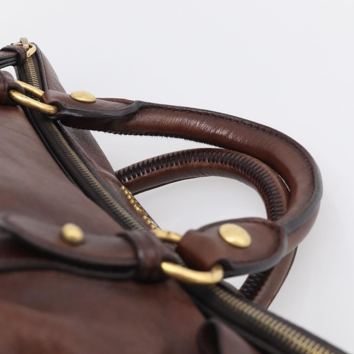 Miu Miu Side Ribbon Hand Bag Leather Brown Gold Tone Auth am13063A