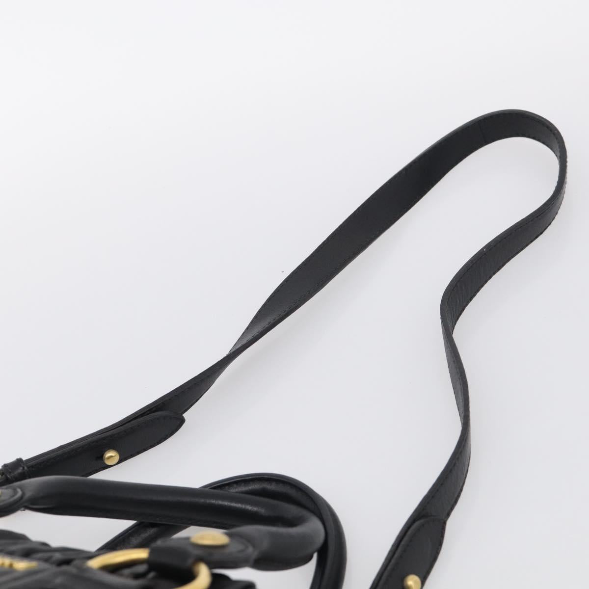 Miu Miu Side Ribbon Hand Bag Leather Black Gold Tone RT0383 Auth am13065V