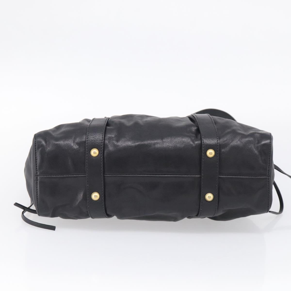Miu Miu Side Ribbon Hand Bag Leather Black Gold Tone RT0383 Auth am13065V