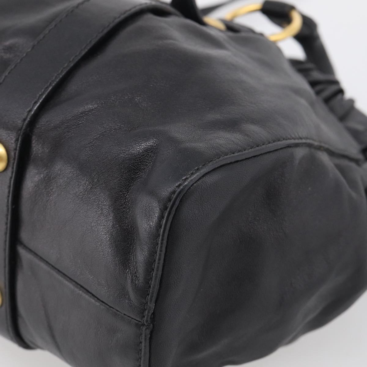 Miu Miu Side Ribbon Hand Bag Leather Black Gold Tone RT0383 Auth am13065V