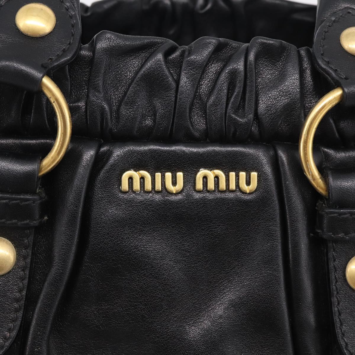 Miu Miu Side Ribbon Hand Bag Leather Black Gold Tone RT0383 Auth am13065V