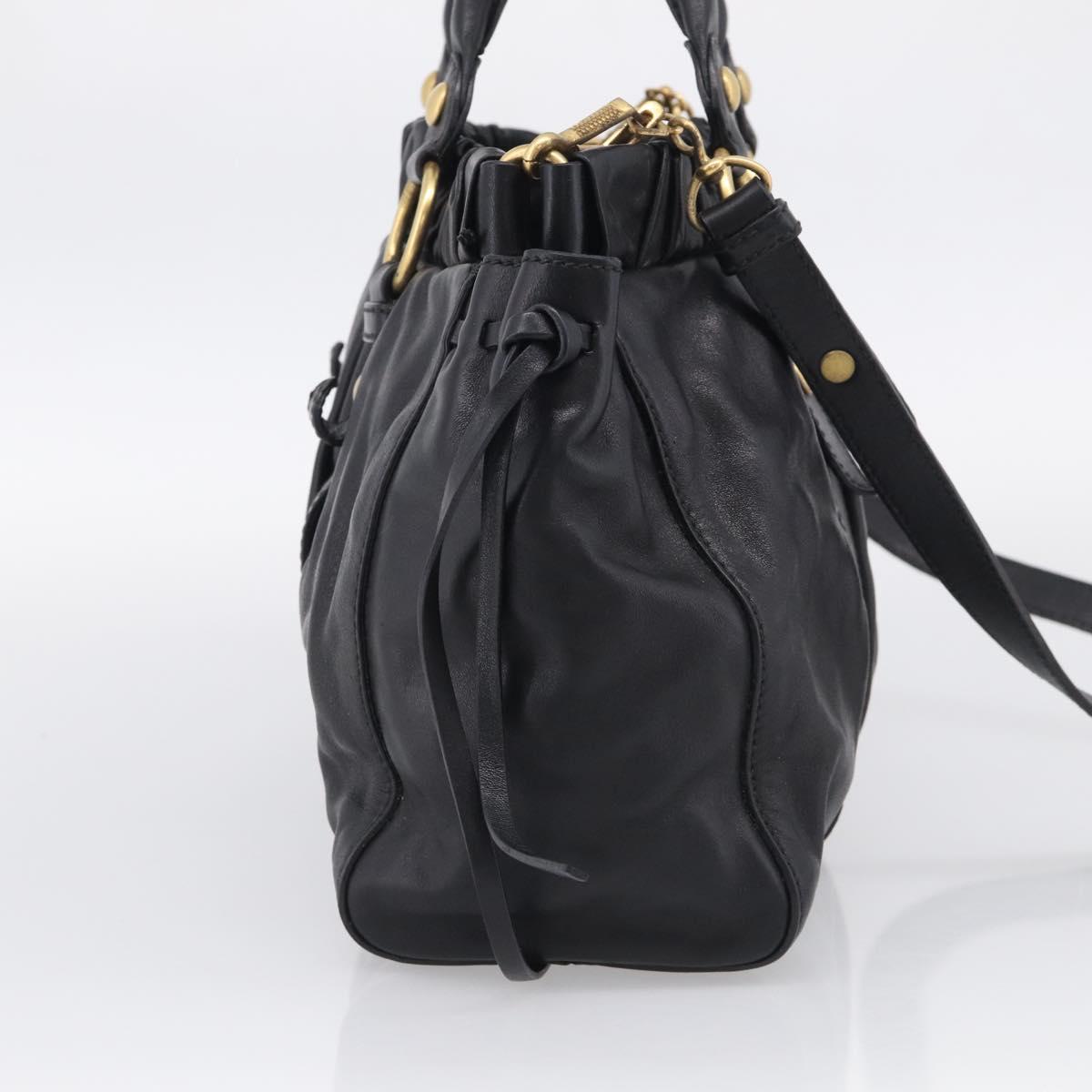 Miu Miu Side Ribbon Hand Bag Leather Black Gold Tone RT0383 Auth am13065V