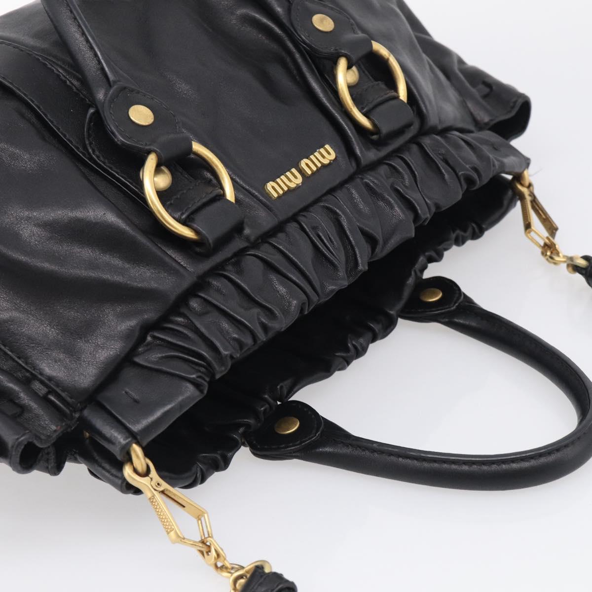 Miu Miu Side Ribbon Hand Bag Leather Black Gold Tone RT0383 Auth am13065V