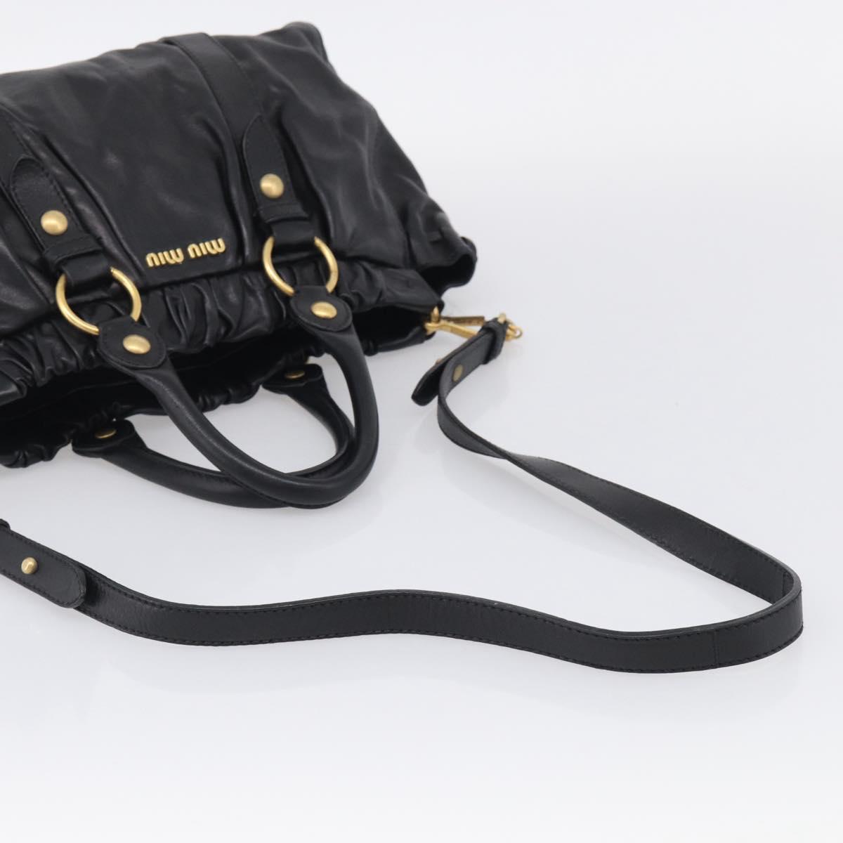 Miu Miu Side Ribbon Hand Bag Leather Black Gold Tone RT0383 Auth am13065V