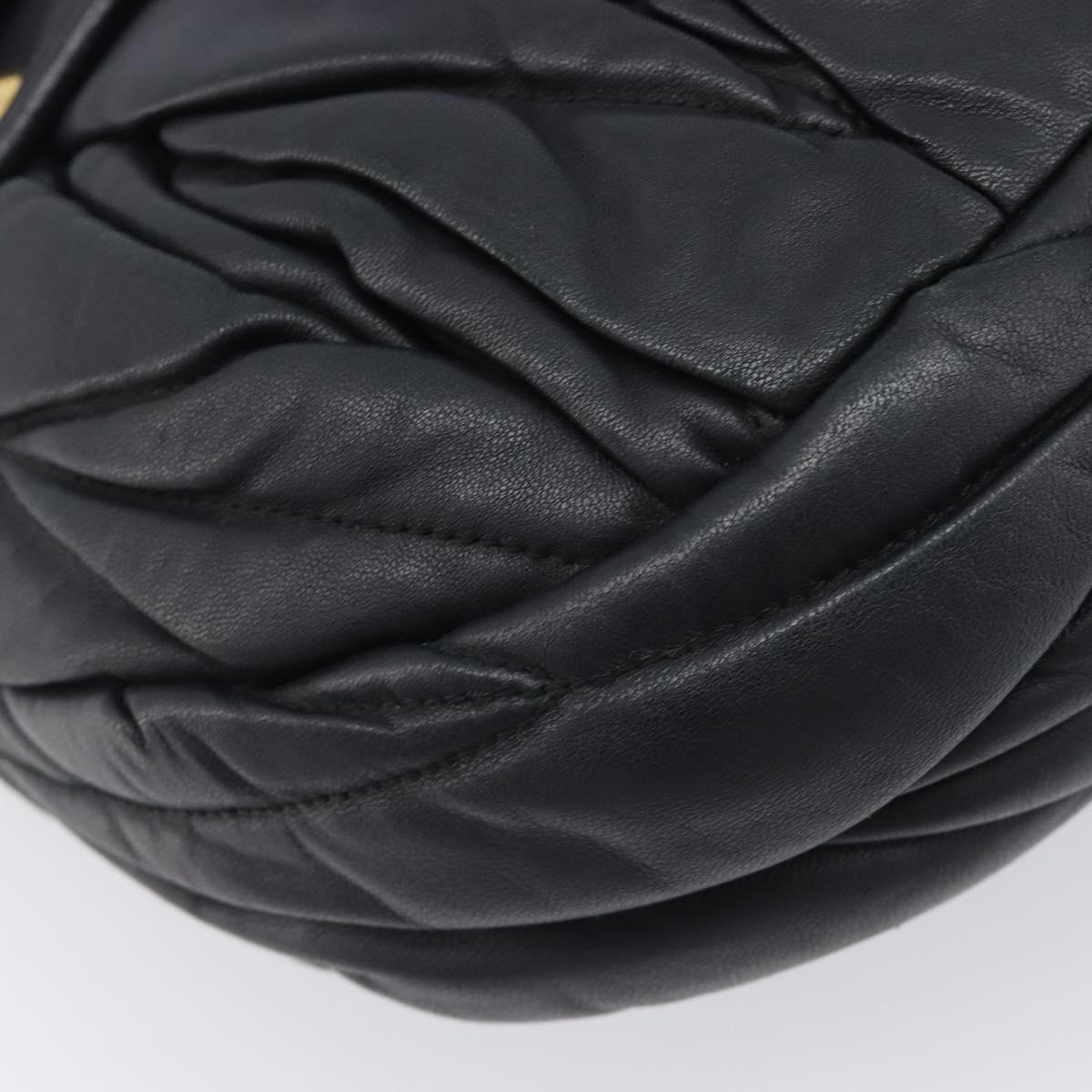 Miu Miu Matelasse Lady Rock Hand Bag Leather Black Gold Tone Auth am13066V
