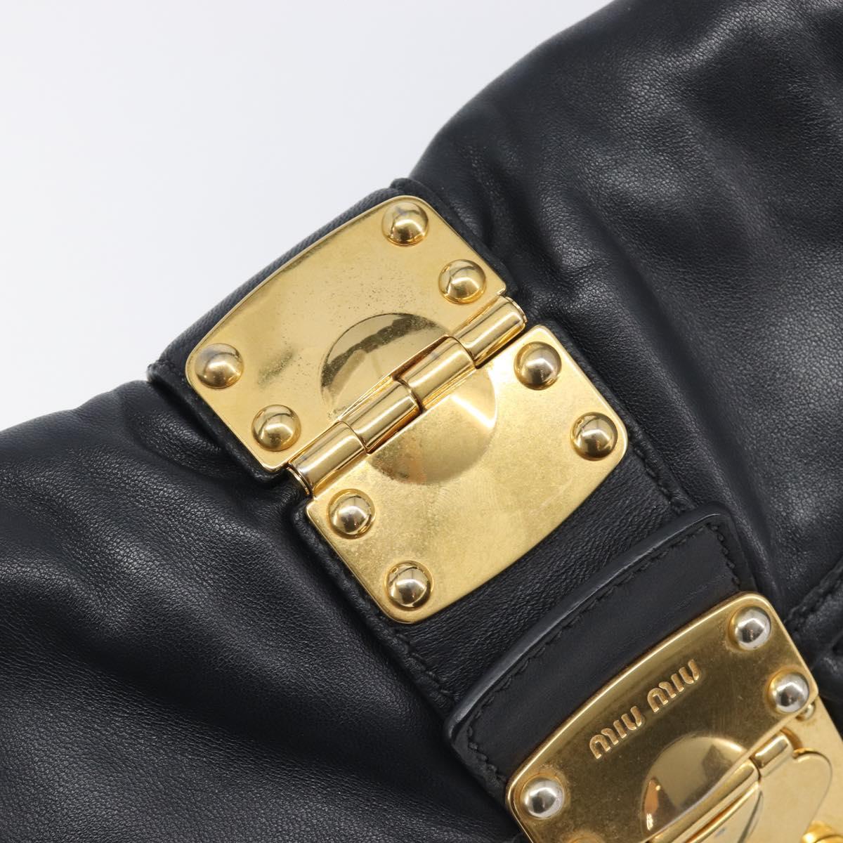 Miu Miu Matelasse Lady Rock Hand Bag Leather Black Gold Tone Auth am13066V