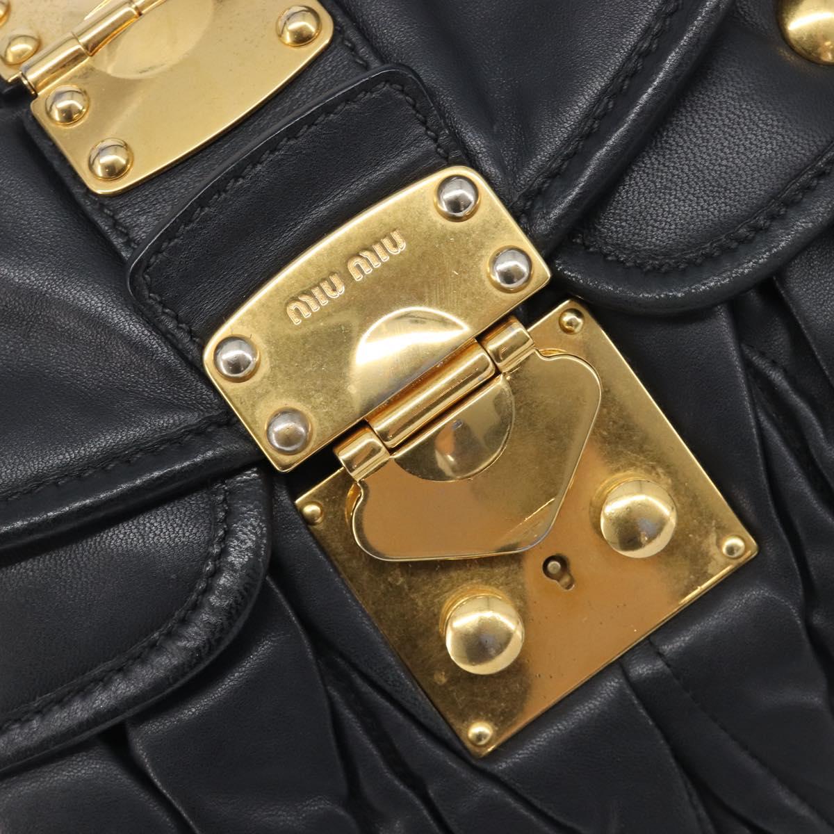 Miu Miu Matelasse Lady Rock Hand Bag Leather Black Gold Tone Auth am13066V