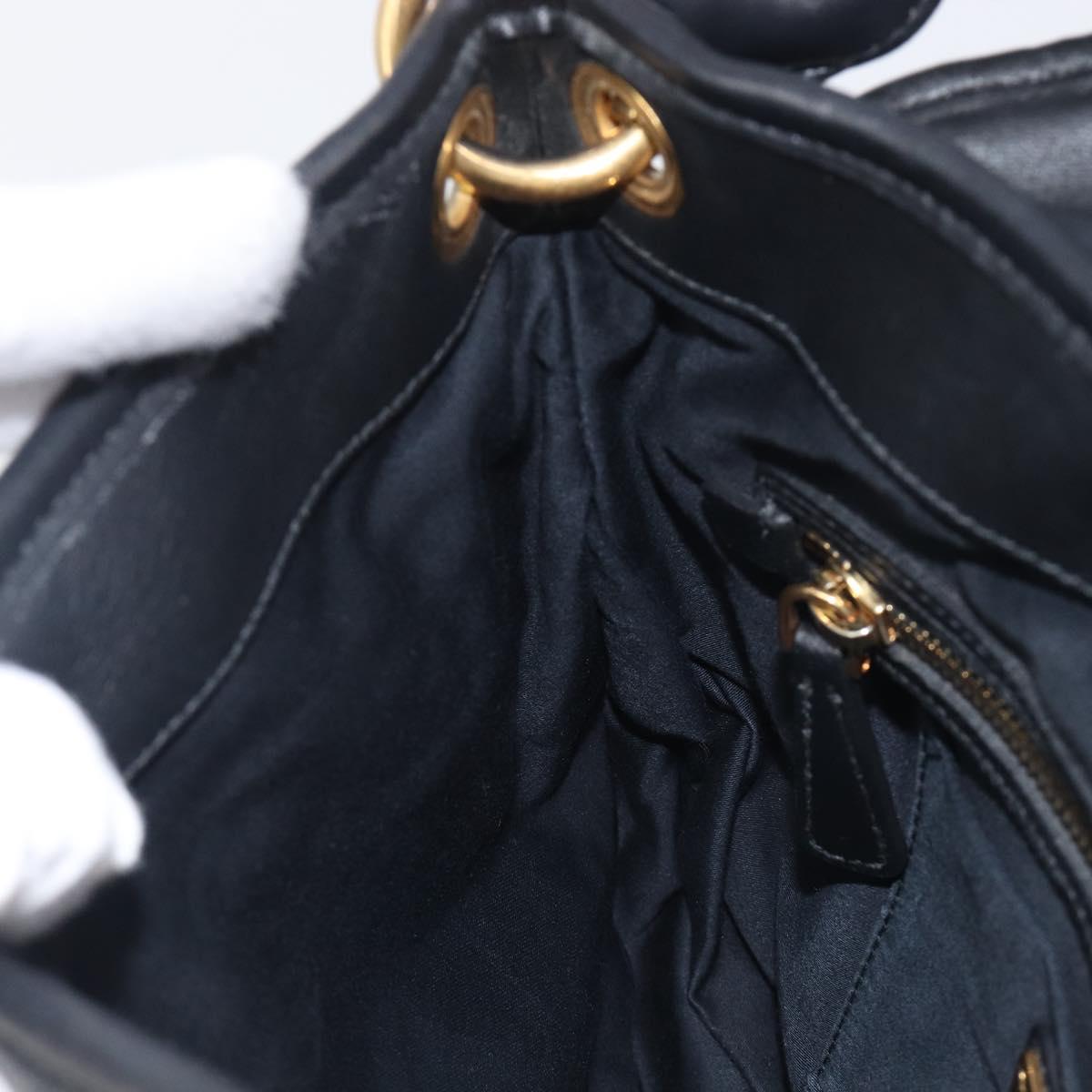 Miu Miu Matelasse Lady Rock Hand Bag Leather Black Gold Tone Auth am13066V
