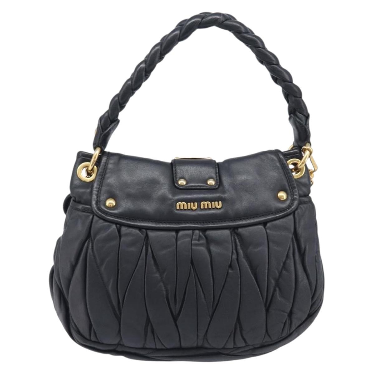 Miu Miu Matelasse Lady Rock Hand Bag Leather Black Gold Tone Auth am13066V