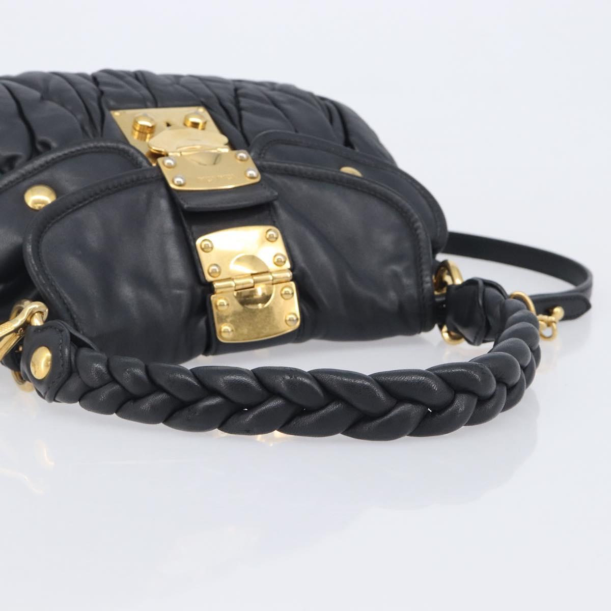 Miu Miu Matelasse Lady Rock Hand Bag Leather Black Gold Tone Auth am13066V