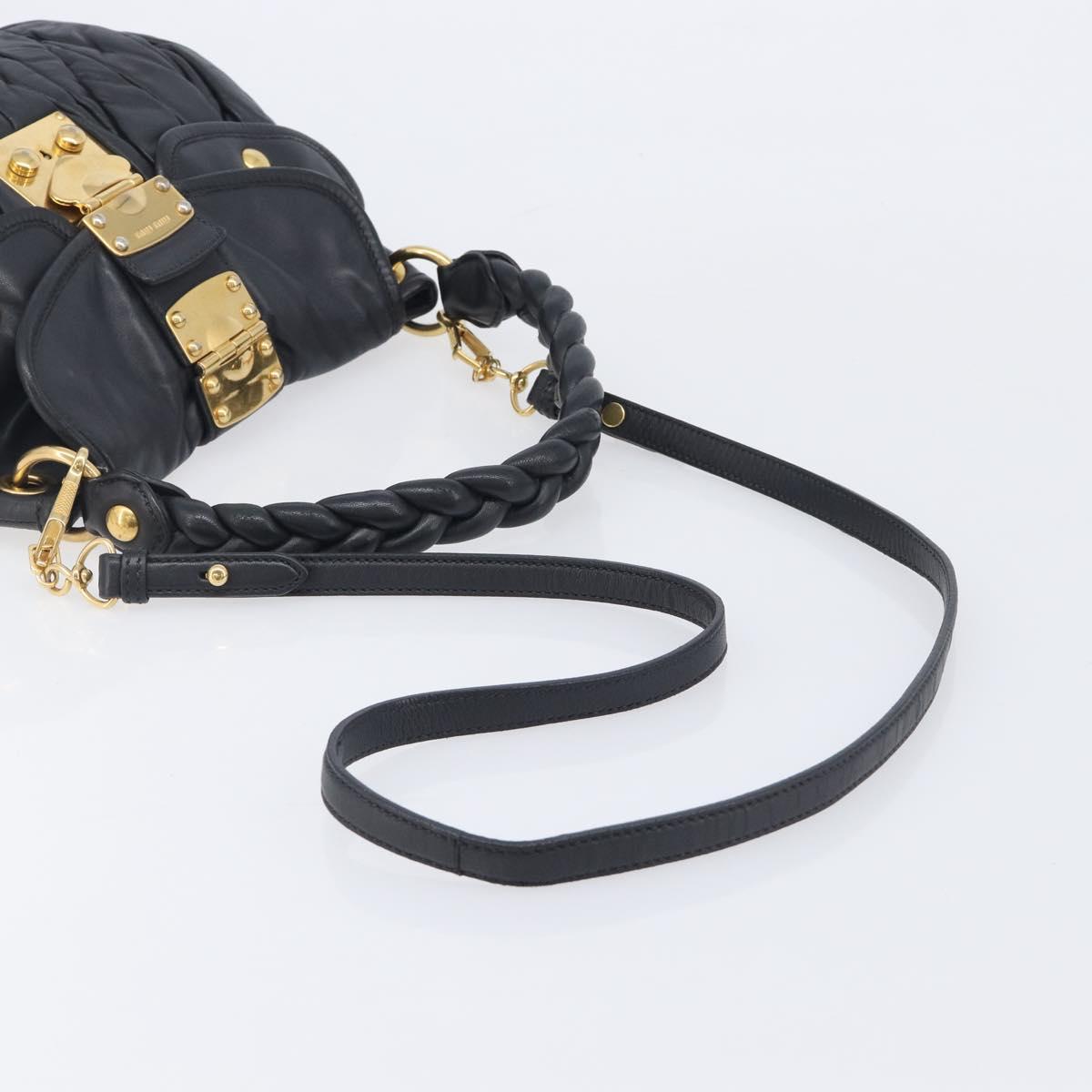 Miu Miu Matelasse Lady Rock Hand Bag Leather Black Gold Tone Auth am13066V