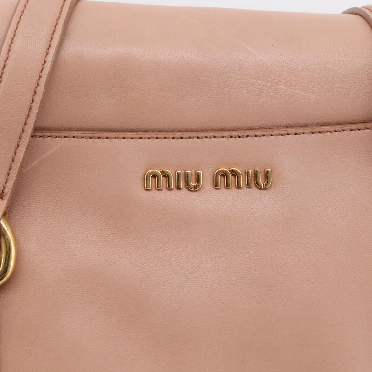 Miu Miu Turn Lock Flap Tote Bag Leather Pink Gold Tone Auth am13067V