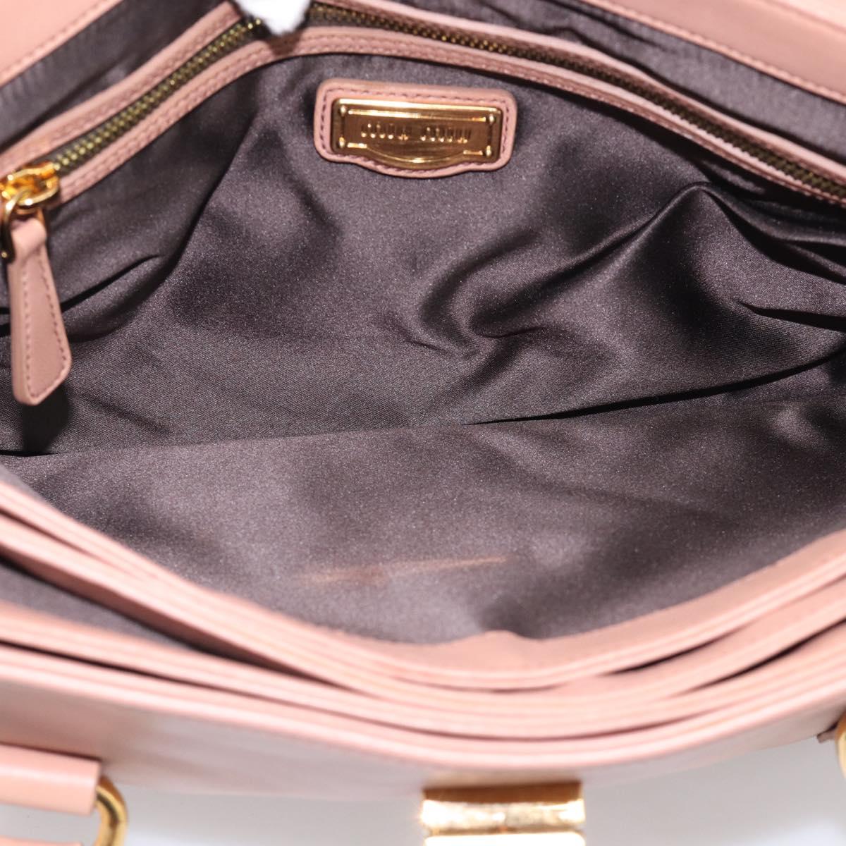 Miu Miu Turn Lock Flap Tote Bag Leather Pink Gold Tone Auth am13067V