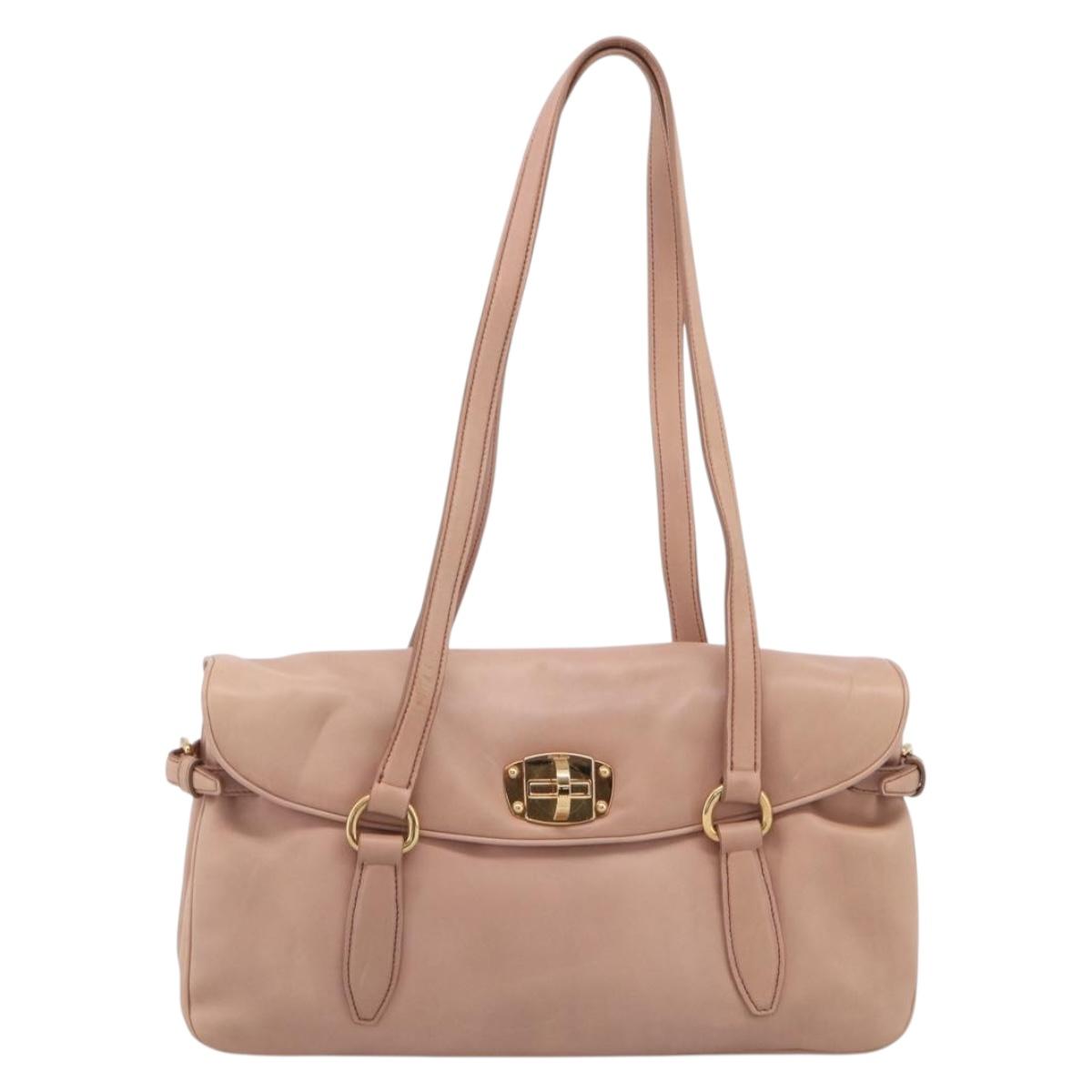 Miu Miu Turn Lock Flap Tote Bag Leather Pink Gold Tone Auth am13067V