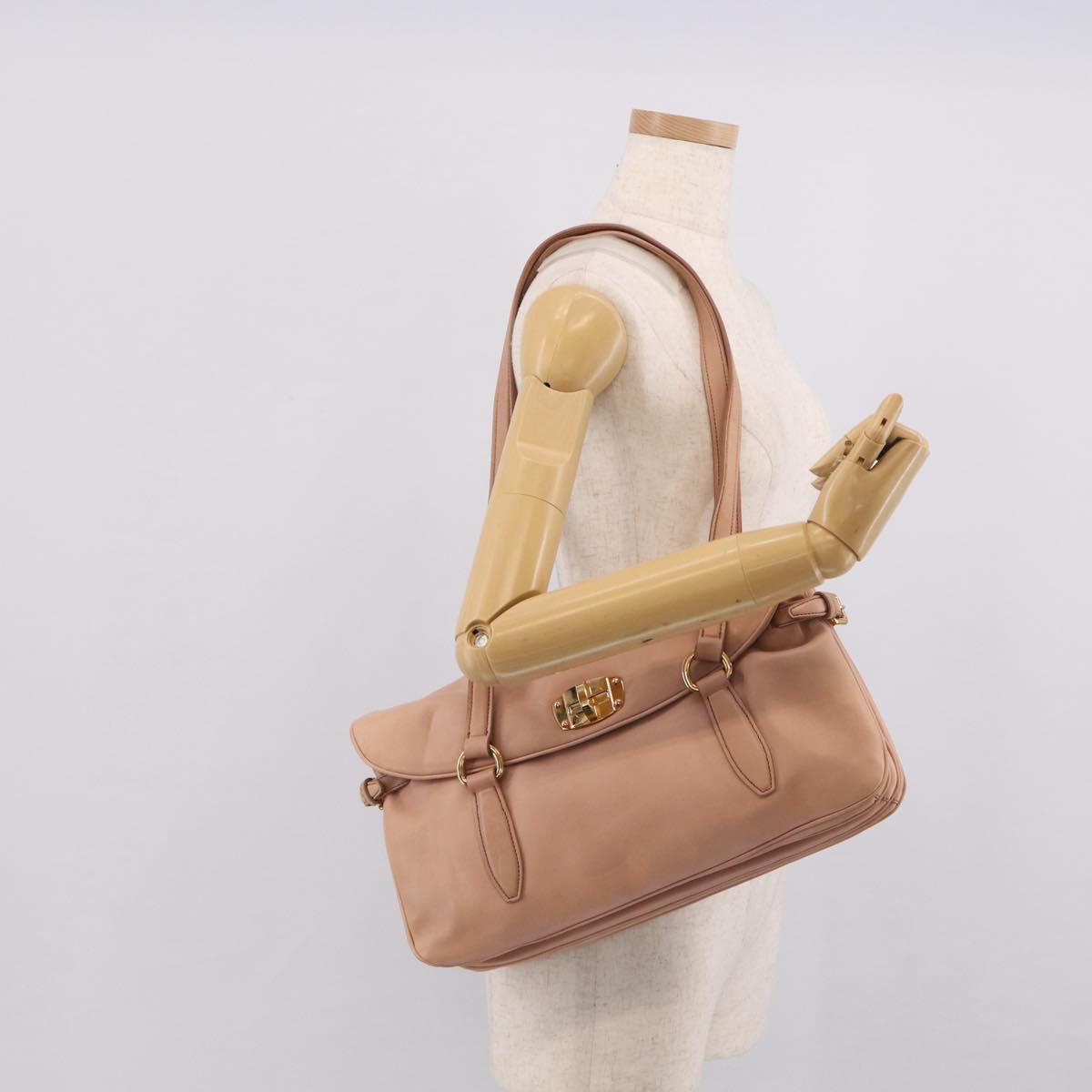 Miu Miu Turn Lock Flap Tote Bag Leather Pink Gold Tone Auth am13067V
