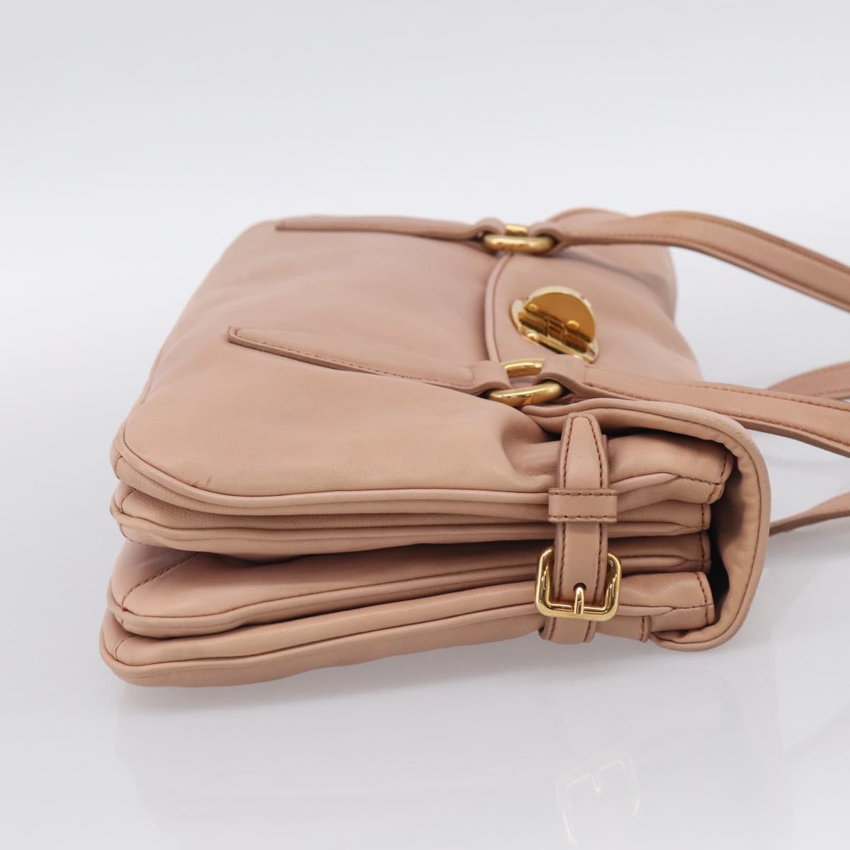 Miu Miu Turn Lock Flap Tote Bag Leather Pink Gold Tone Auth am13067V