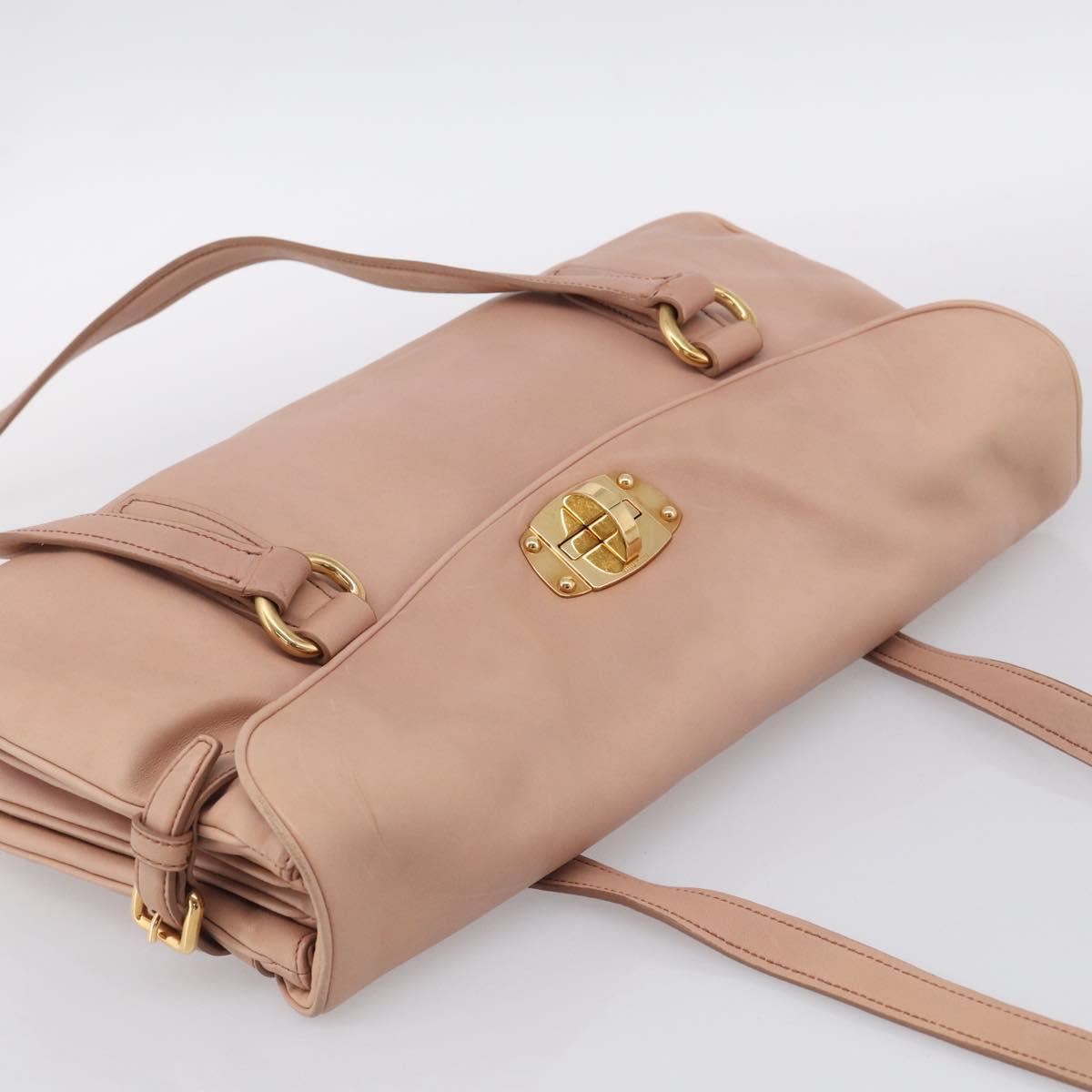 Miu Miu Turn Lock Flap Tote Bag Leather Pink Gold Tone Auth am13067V