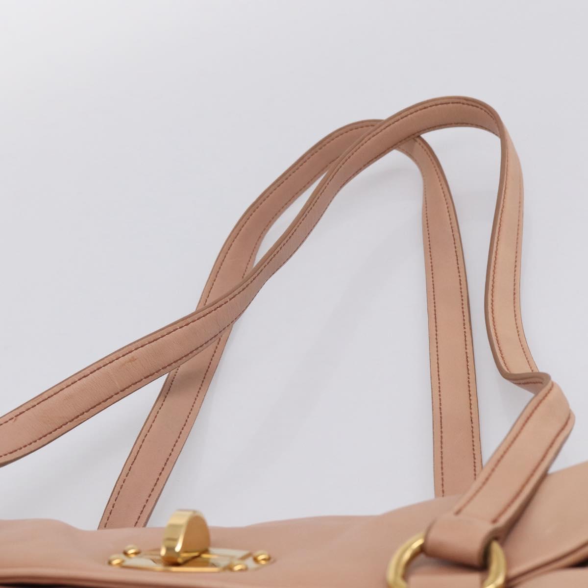 Miu Miu Turn Lock Flap Tote Bag Leather Pink Gold Tone Auth am13067V