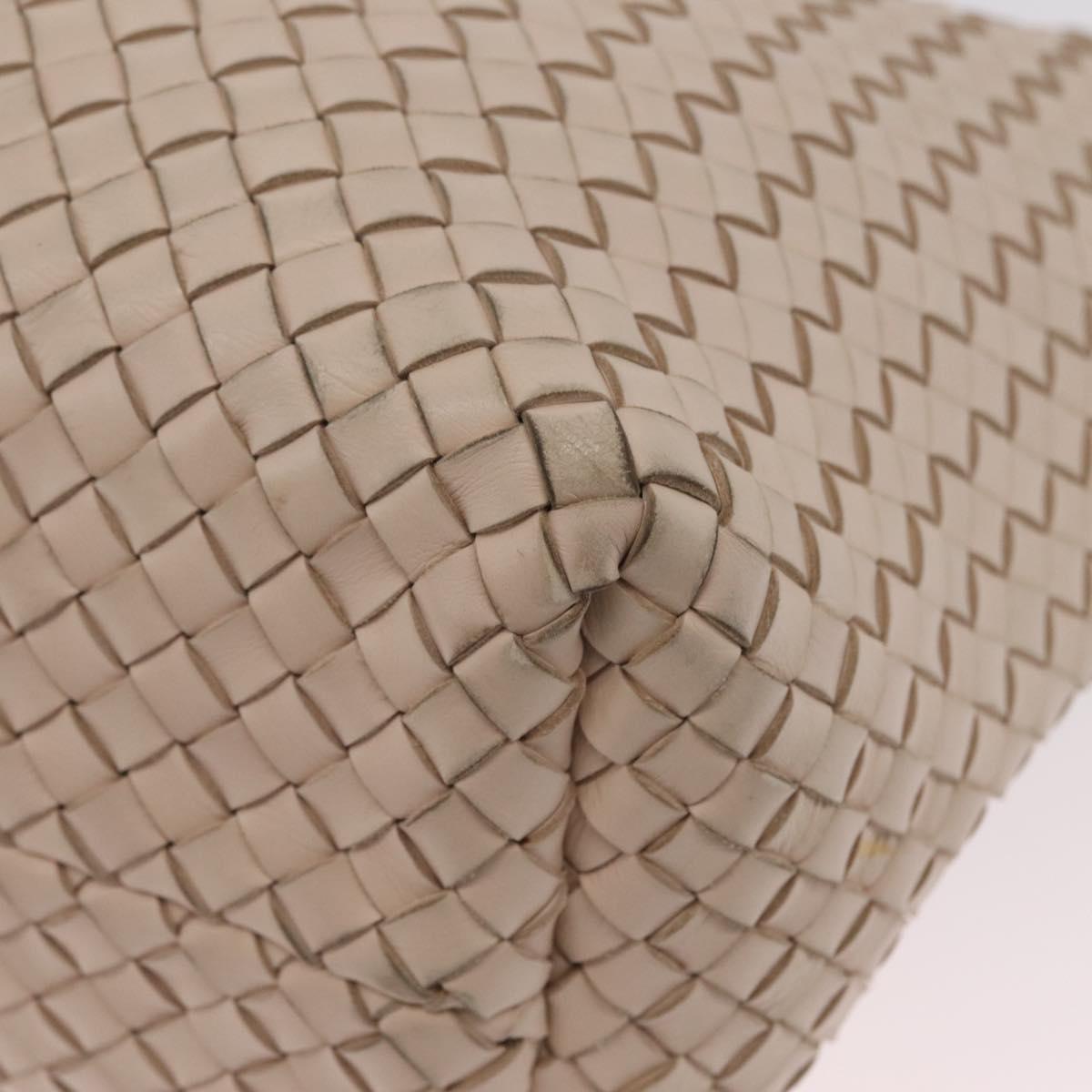Bottega Veneta INTRECCIATO Cabas PM Tote Bag Leather Ivory 161357 Auth am13069A