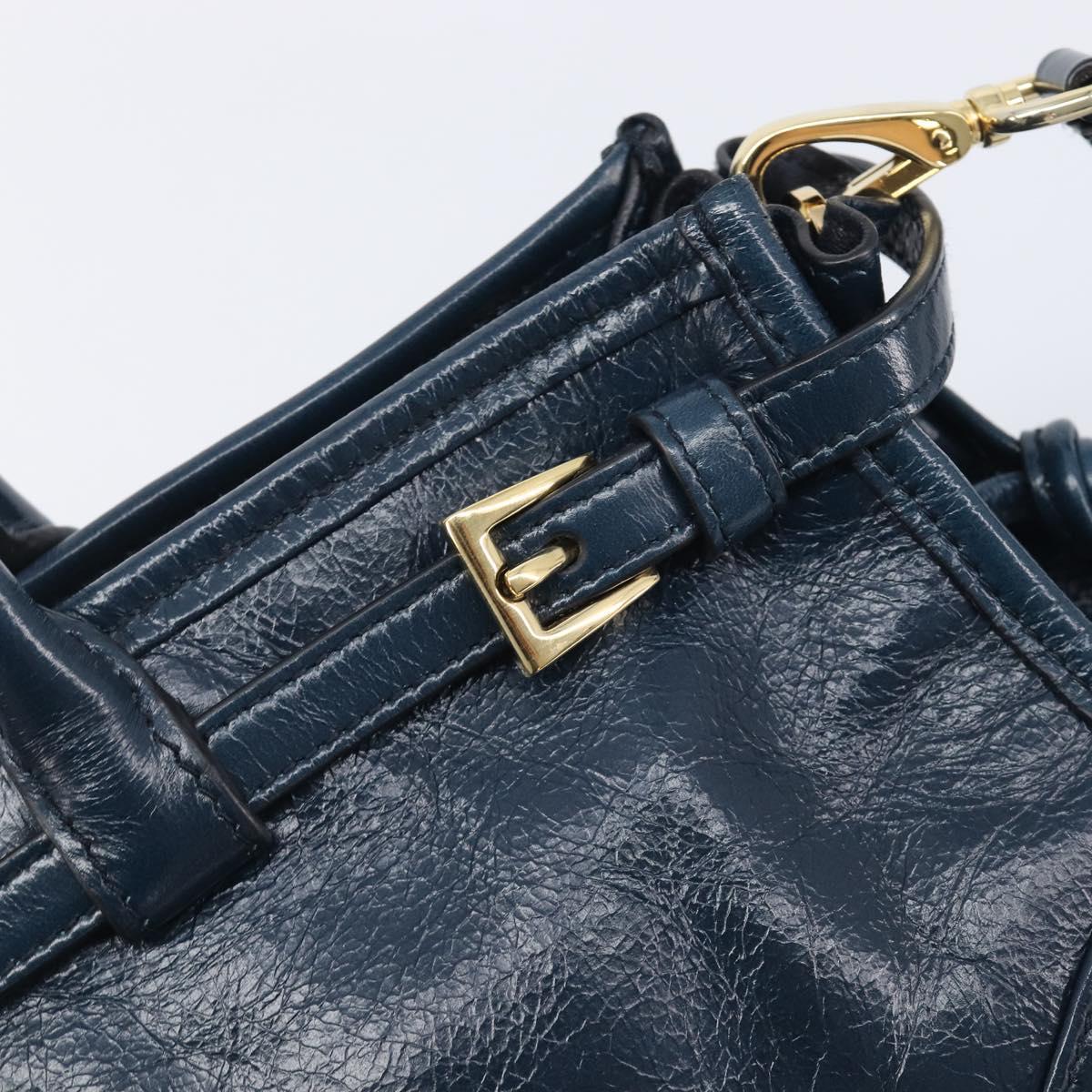 PRADA Bonnie Medium Shoulder Bag Leather Navy Gold Tone 1BA426 Auth am13071SAM