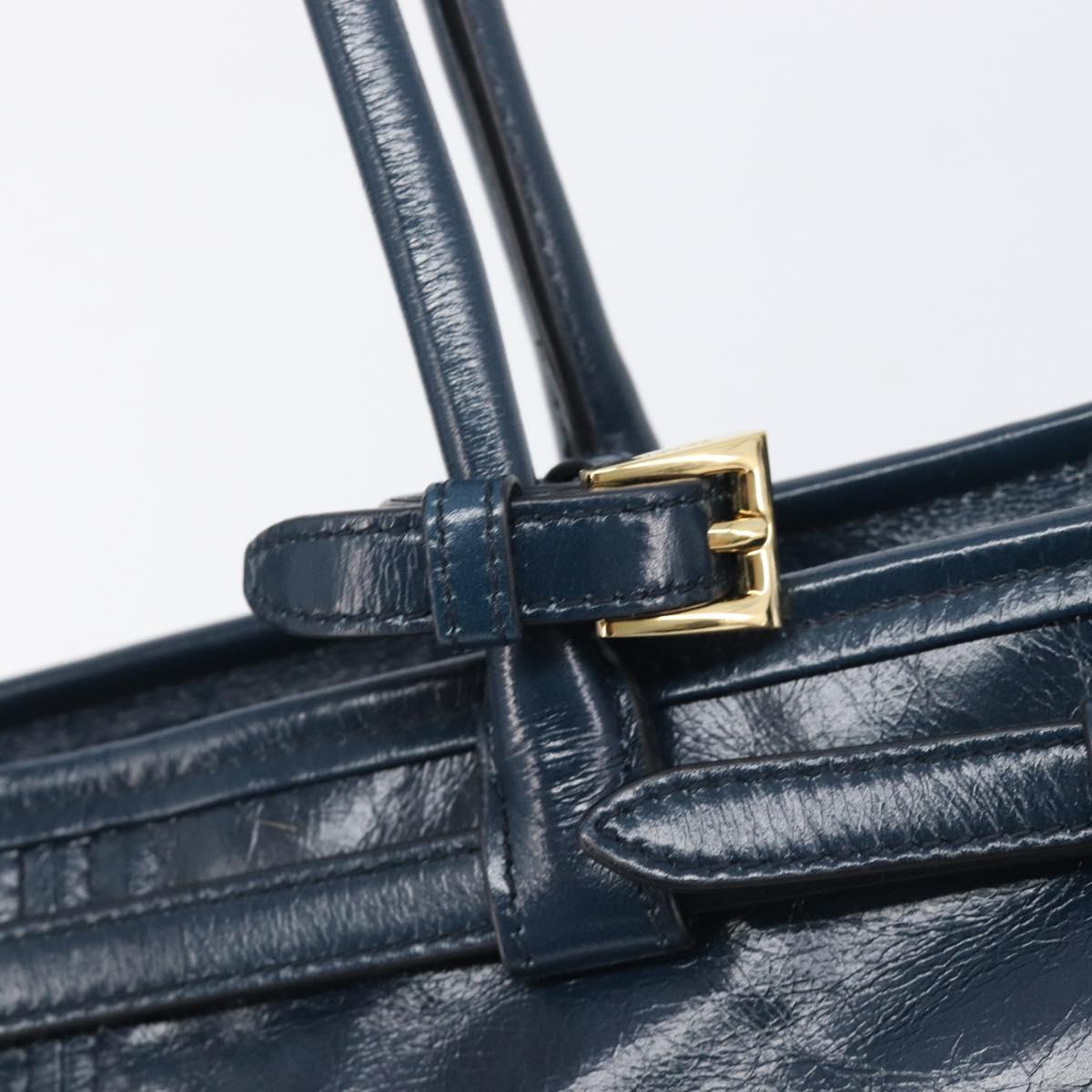 PRADA Bonnie Medium Shoulder Bag Leather Navy Gold Tone 1BA426 Auth am13071SAM