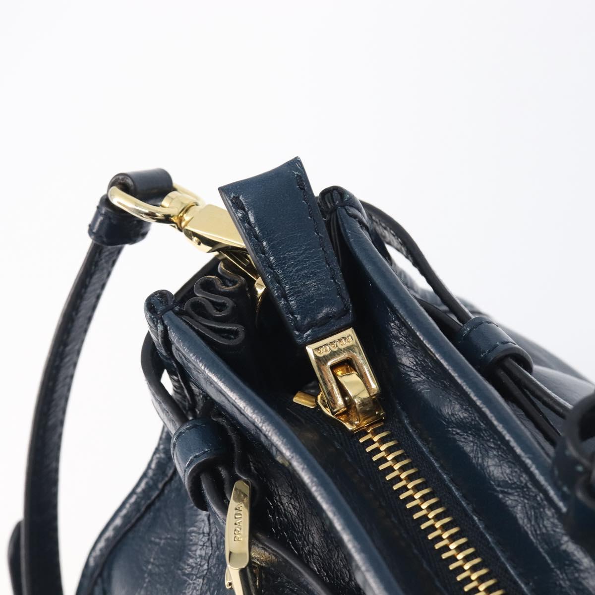 PRADA Bonnie Medium Shoulder Bag Leather Navy Gold Tone 1BA426 Auth am13071SAM