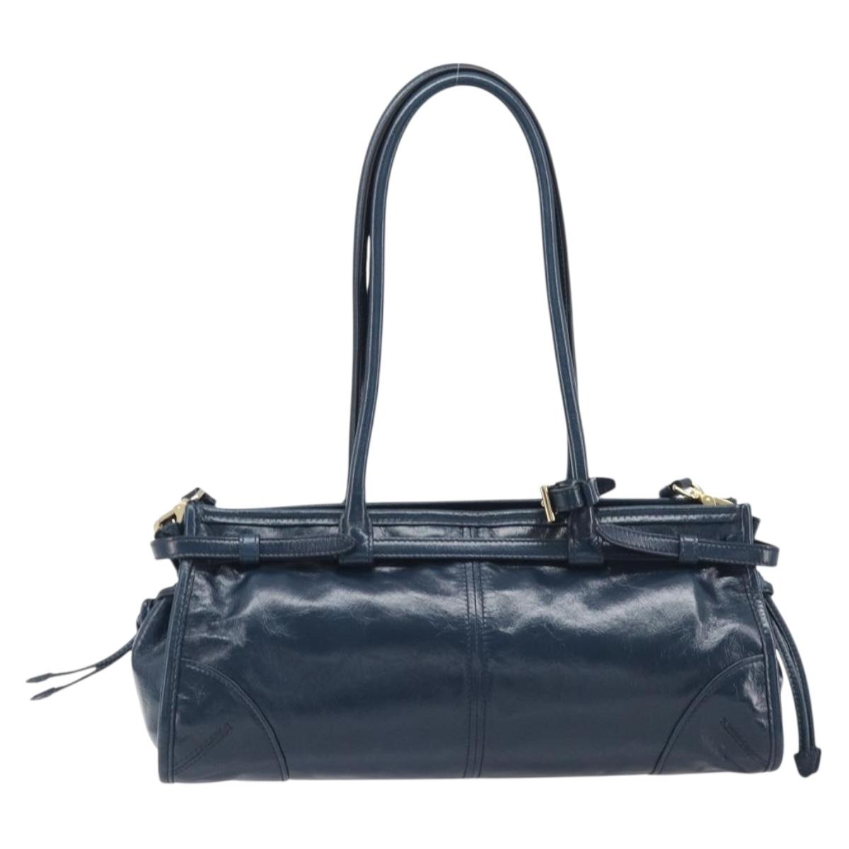 PRADA Bonnie Medium Shoulder Bag Leather Navy Gold Tone 1BA426 Auth am13071SAM