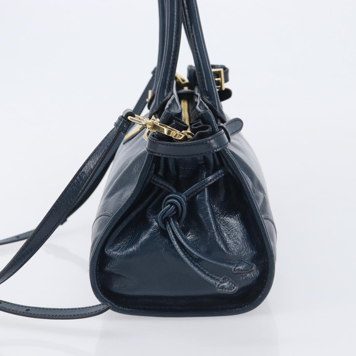 PRADA Bonnie Medium Shoulder Bag Leather Navy Gold Tone 1BA426 Auth am13071SAM