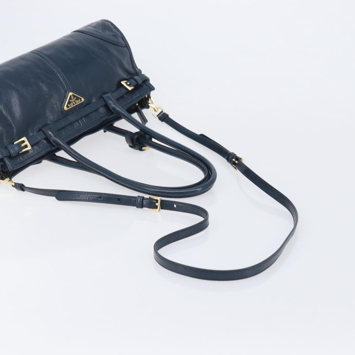 PRADA Bonnie Medium Shoulder Bag Leather Navy Gold Tone 1BA426 Auth am13071SAM