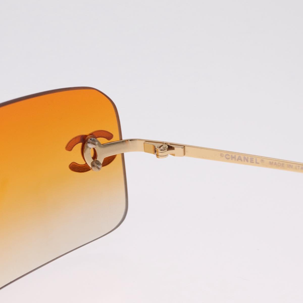 CHANEL Rhinestone COCO Mark Sunglasses Metal Orange Gold 4017 CC Auth am13072M