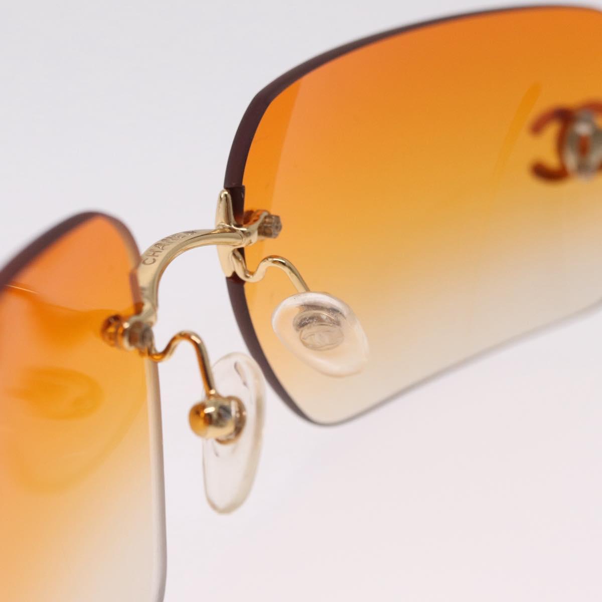 CHANEL Rhinestone COCO Mark Sunglasses Metal Orange Gold 4017 CC Auth am13072M