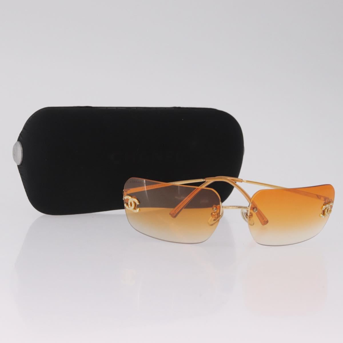 CHANEL Rhinestone COCO Mark Sunglasses Metal Orange Gold 4017 CC Auth am13072M