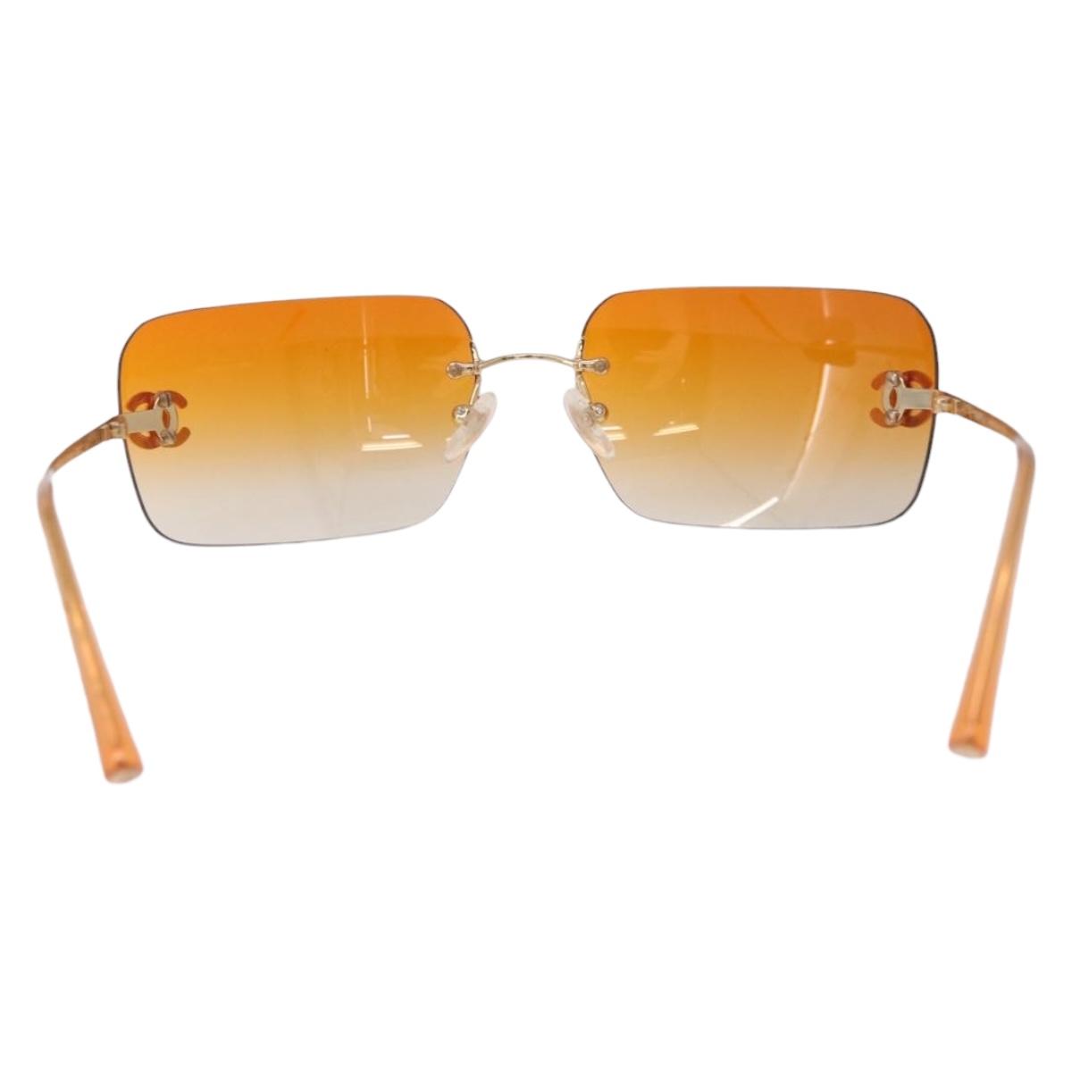 CHANEL Rhinestone COCO Mark Sunglasses Metal Orange Gold 4017 CC Auth am13072M