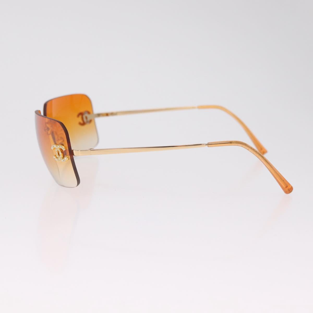 CHANEL Rhinestone COCO Mark Sunglasses Metal Orange Gold 4017 CC Auth am13072M