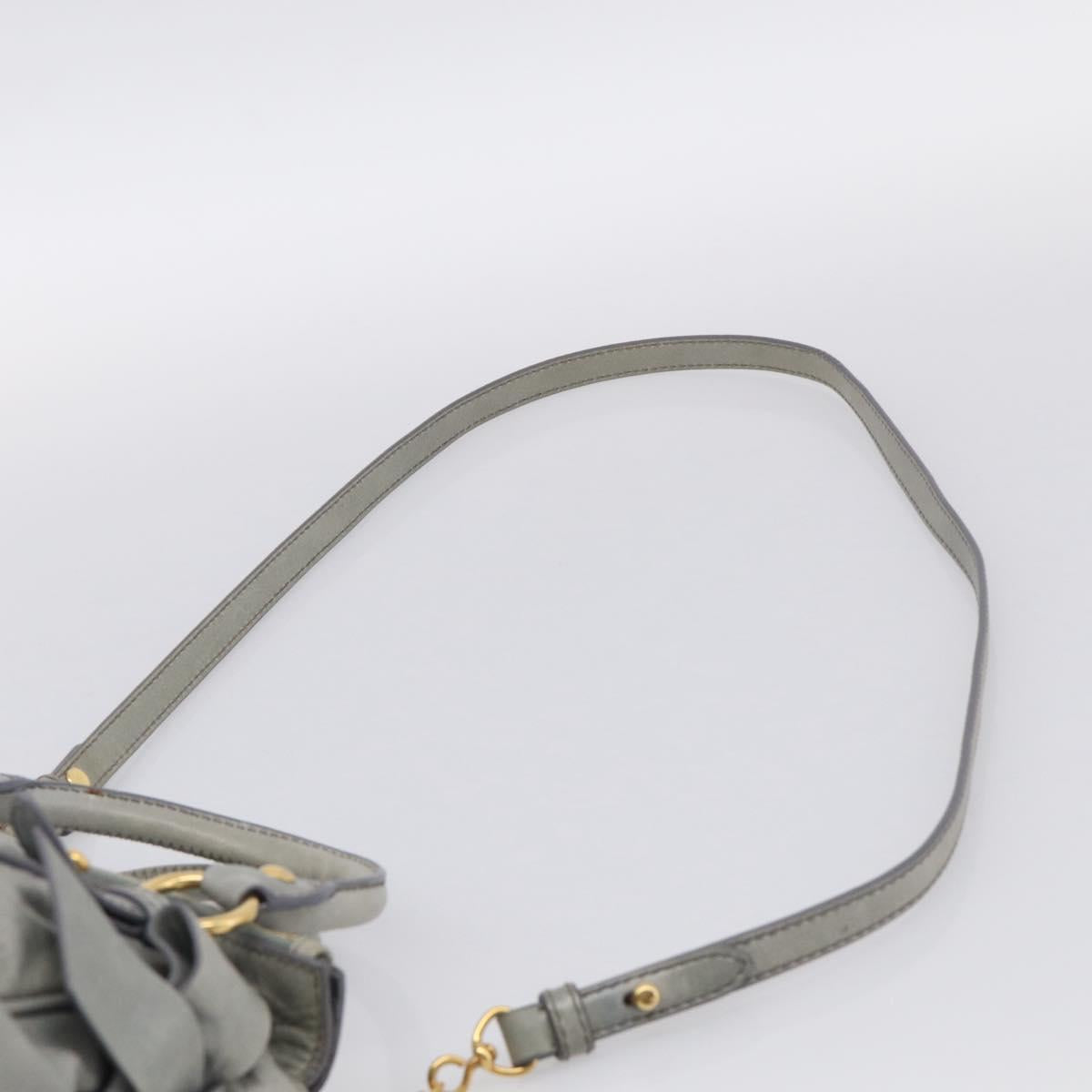 Miu Miu Vitello Lux Side Ribbon Hand Bag Leather Gray Gold Tone Auth am13074V