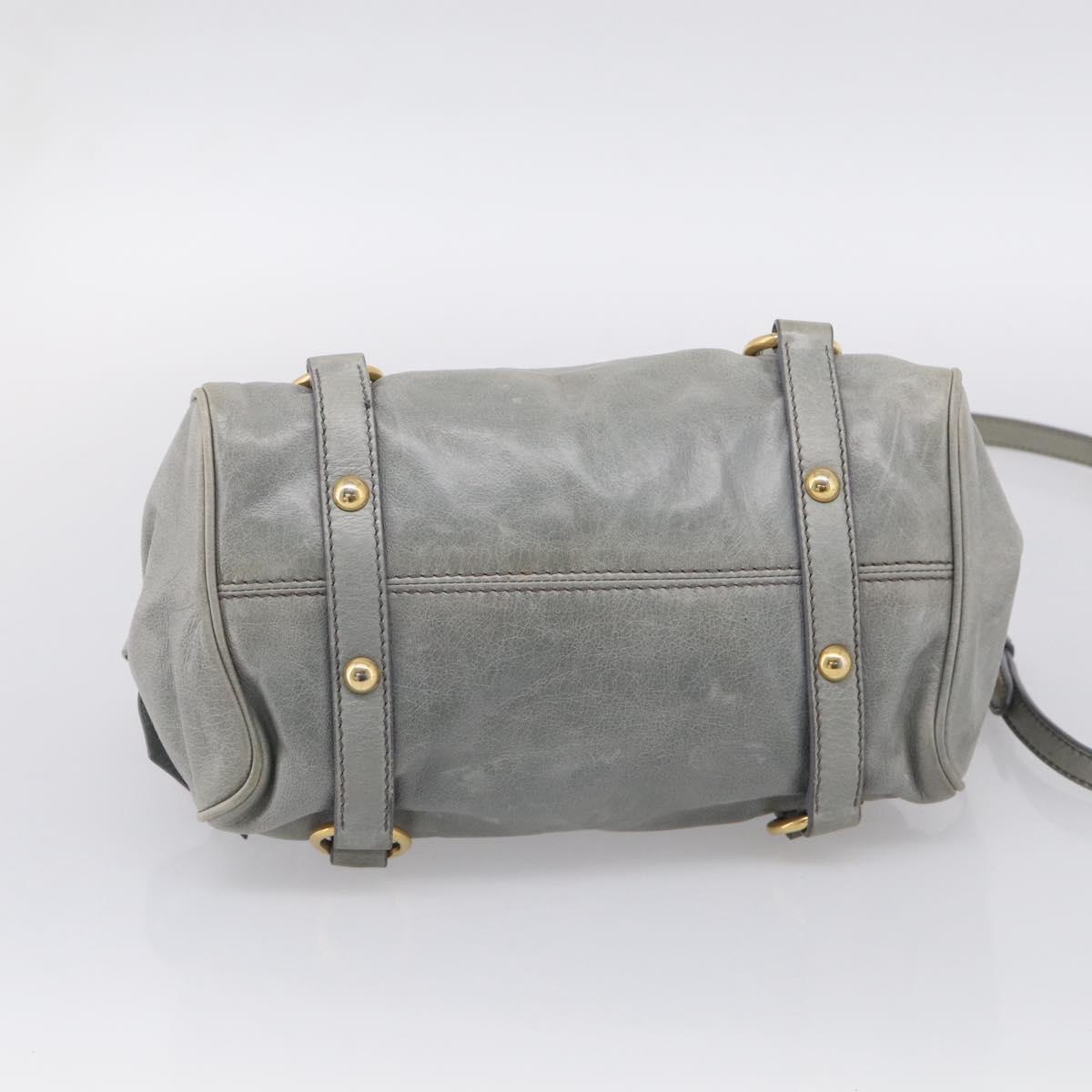 Miu Miu Vitello Lux Side Ribbon Hand Bag Leather Gray Gold Tone Auth am13074V