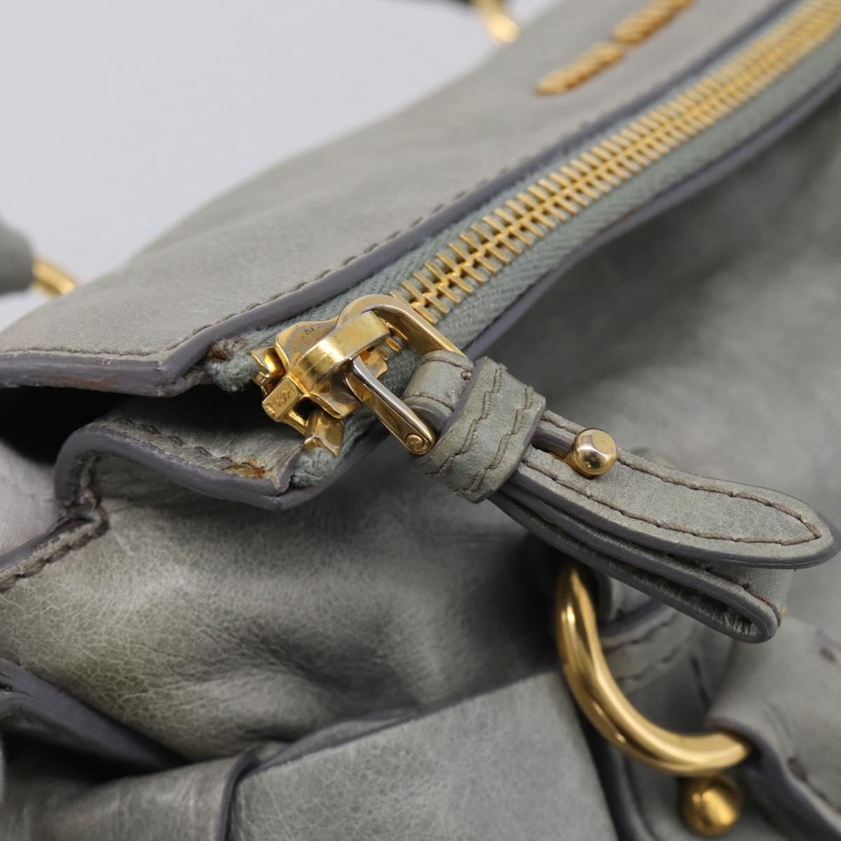 Miu Miu Vitello Lux Side Ribbon Hand Bag Leather Gray Gold Tone Auth am13074V
