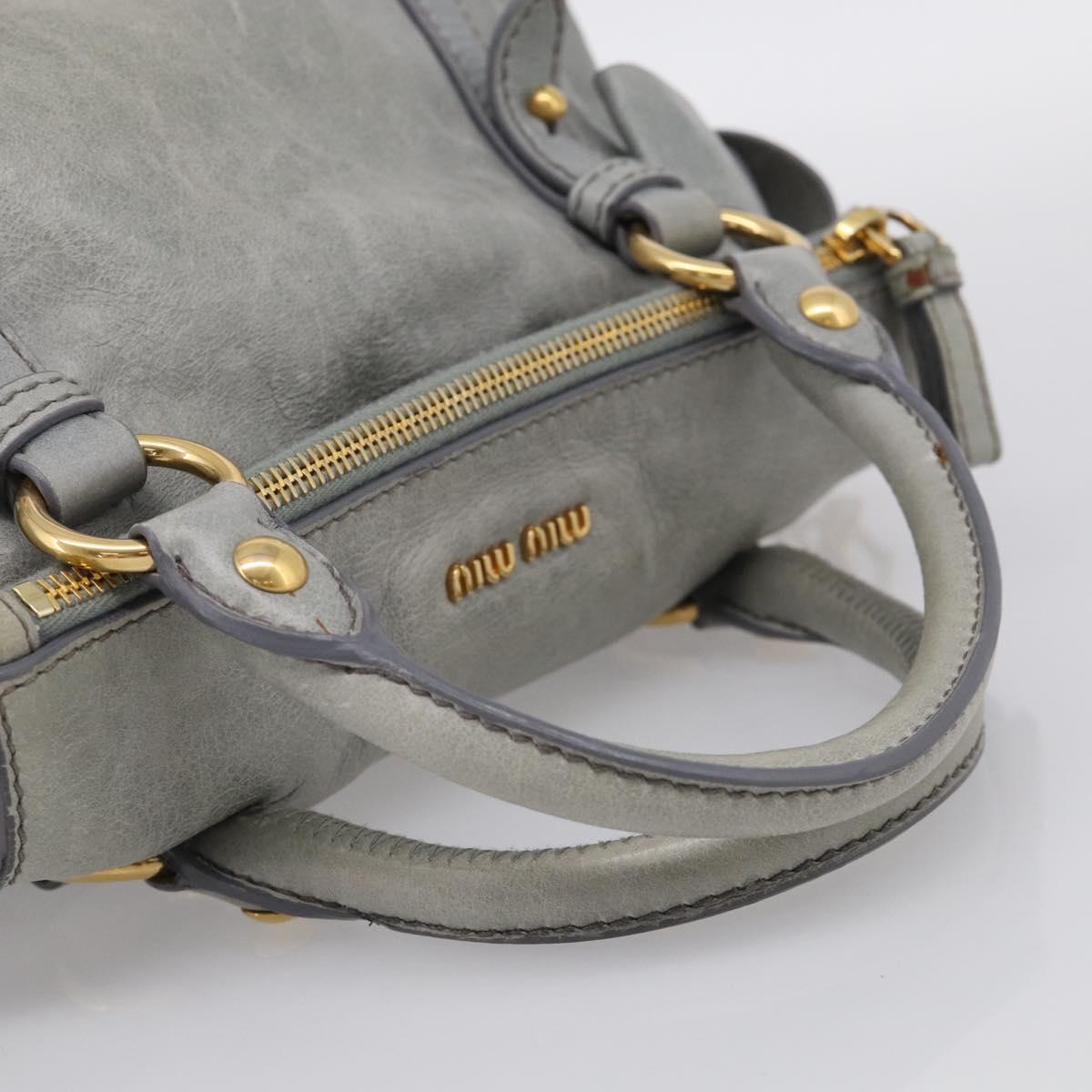 Miu Miu Vitello Lux Side Ribbon Hand Bag Leather Gray Gold Tone Auth am13074V