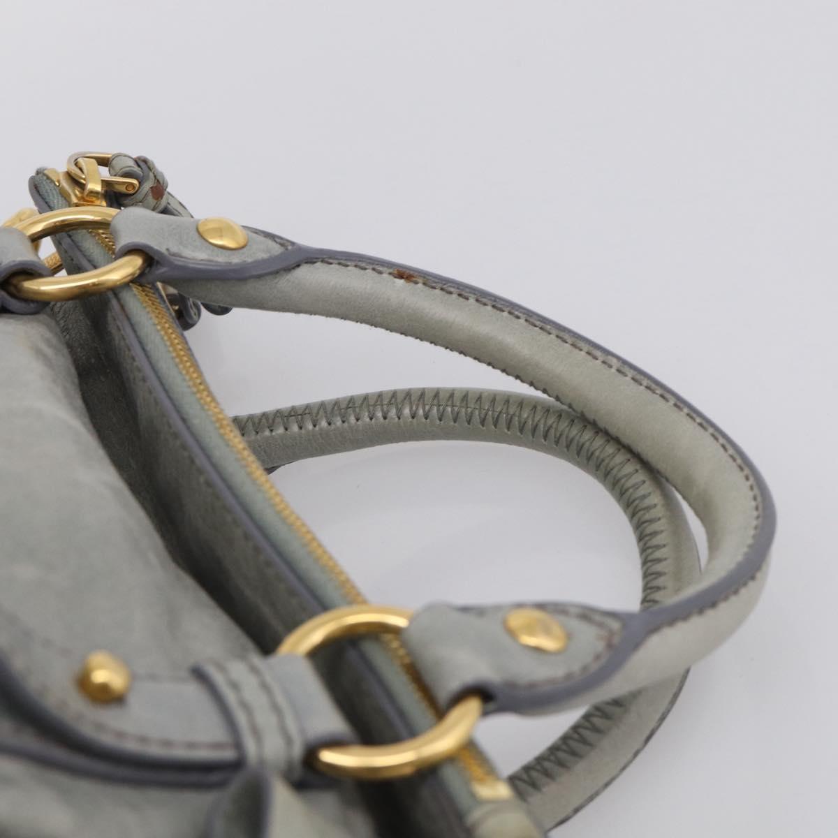Miu Miu Vitello Lux Side Ribbon Hand Bag Leather Gray Gold Tone Auth am13074V