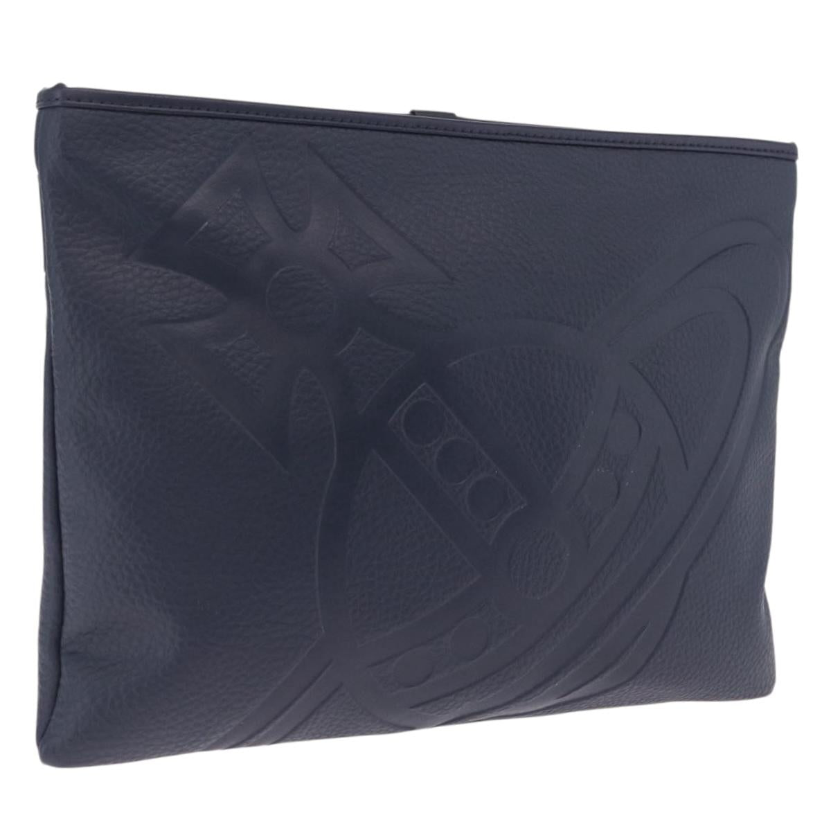 Vivienne Westwood Clutch Bag Leather Navy Silver Auth am13080V