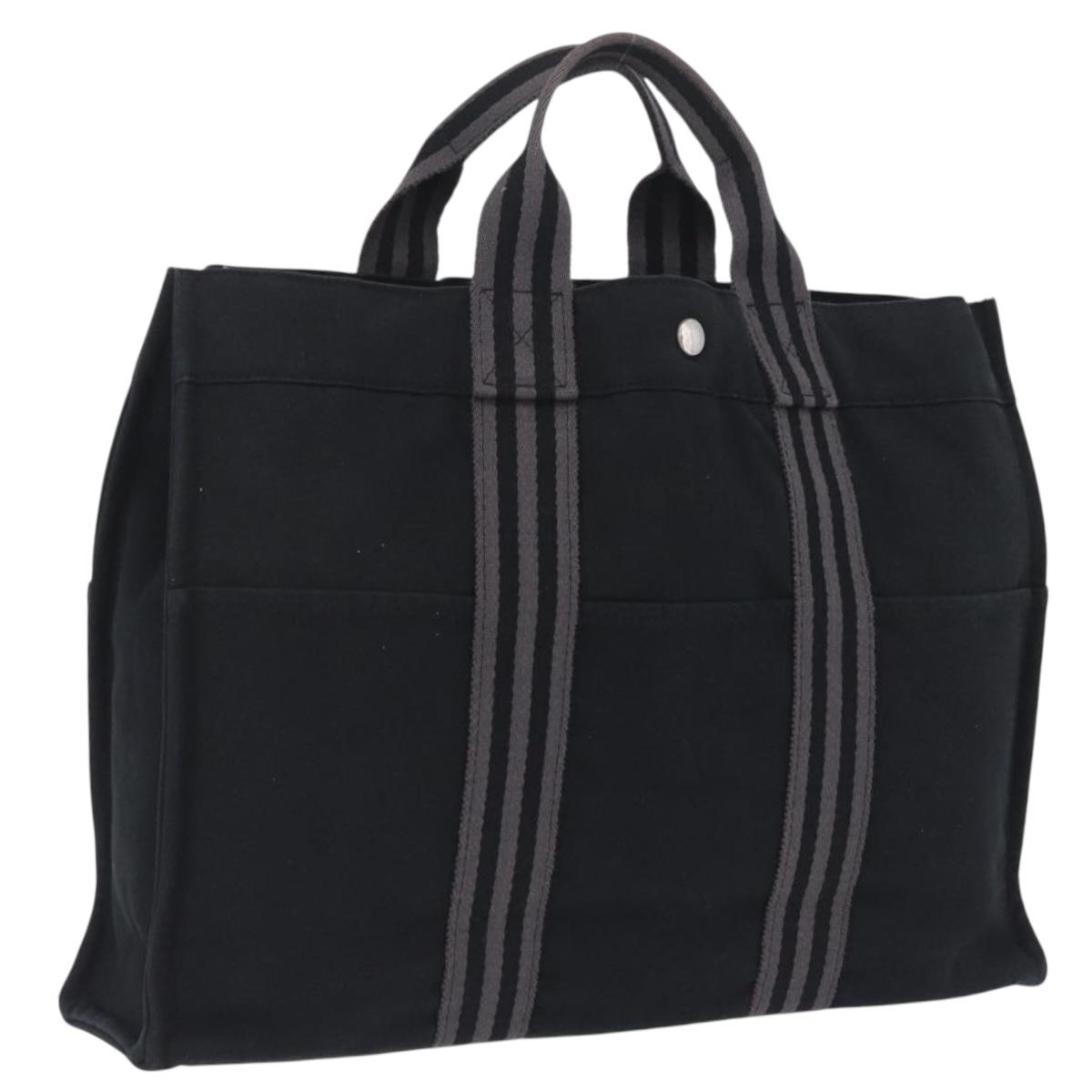 HERMES Fourre Tout MM Hand Bag Canvas Black Silver Auth am13081A