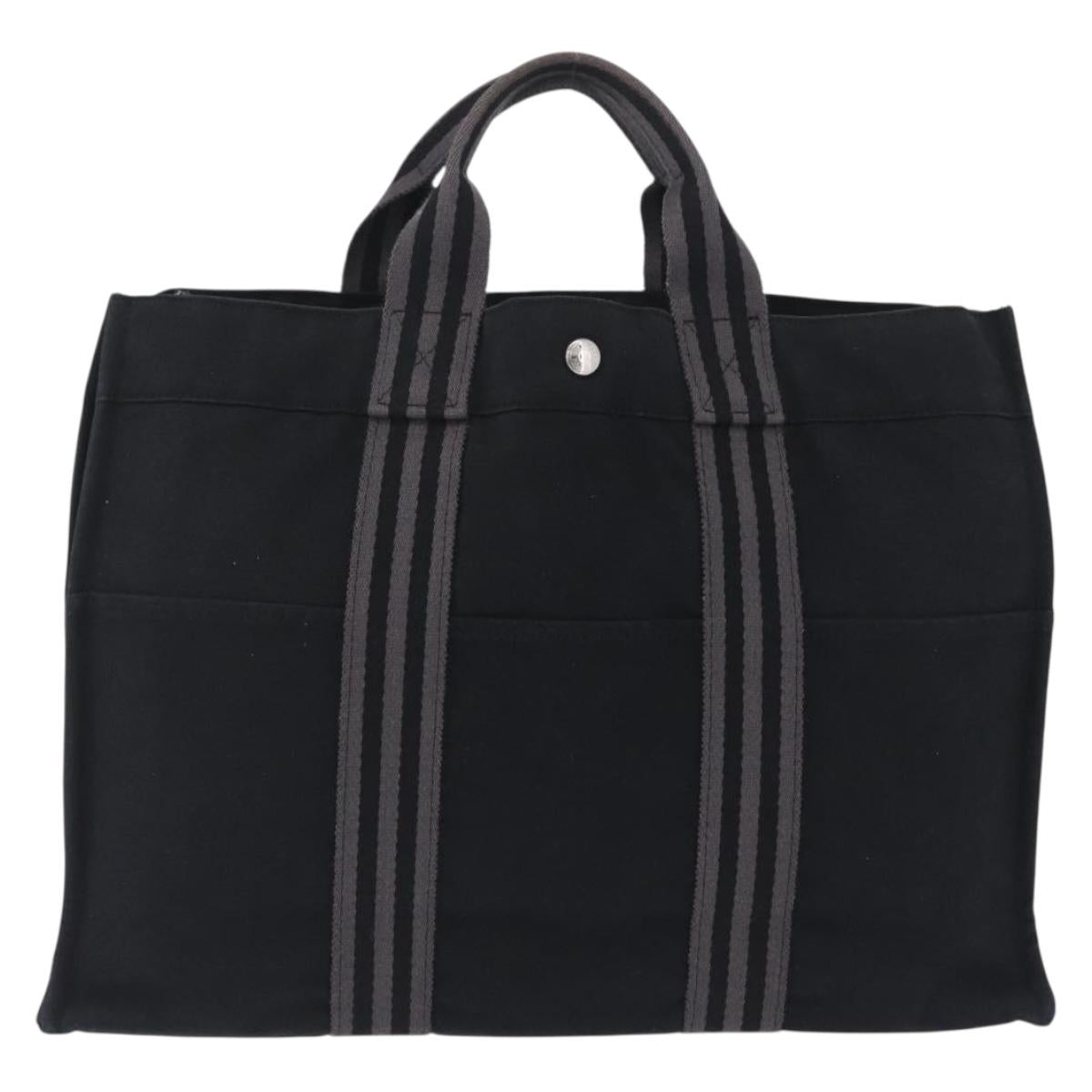 HERMES Fourre Tout MM Hand Bag Canvas Black Silver Auth am13081A