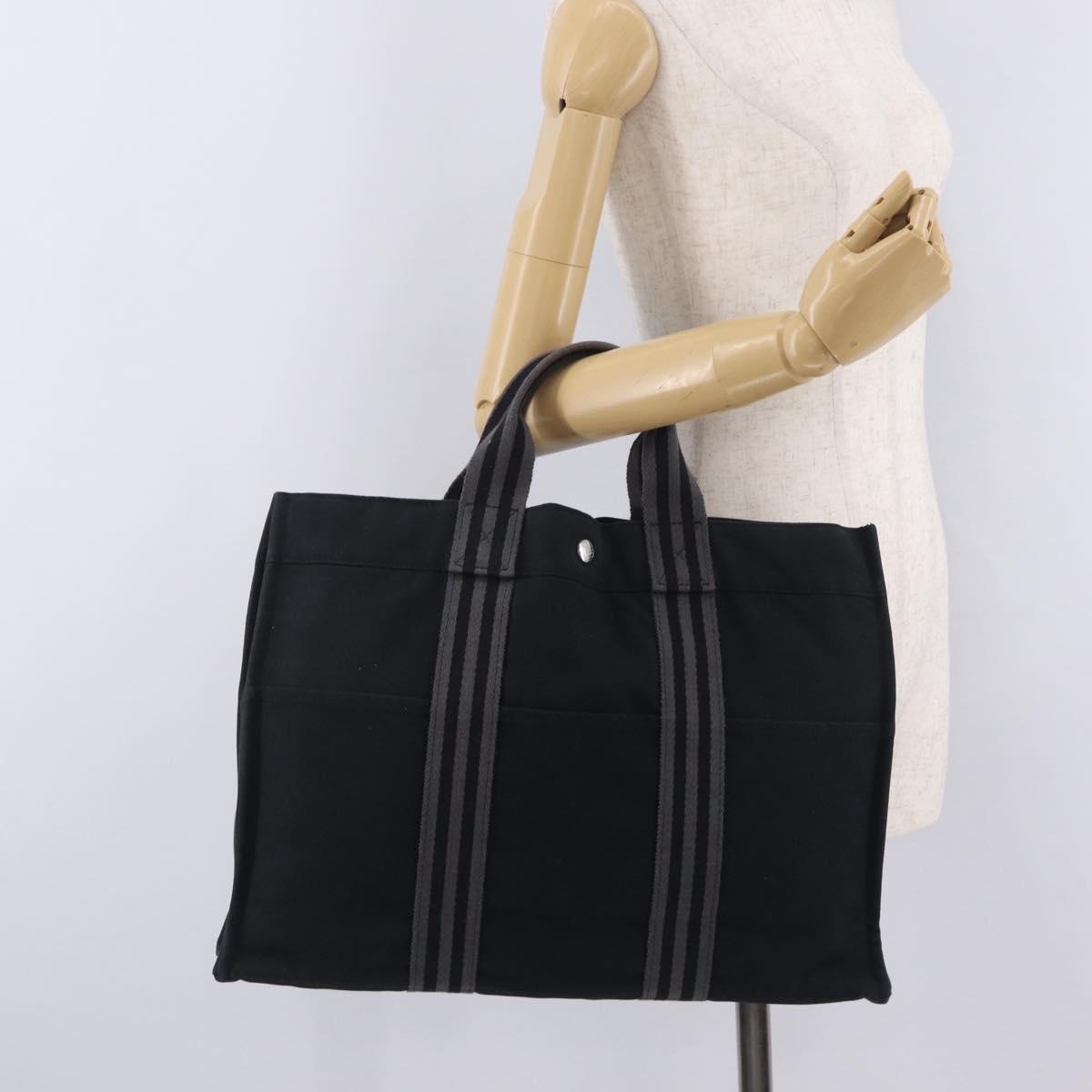 HERMES Fourre Tout MM Hand Bag Canvas Black Silver Auth am13081A