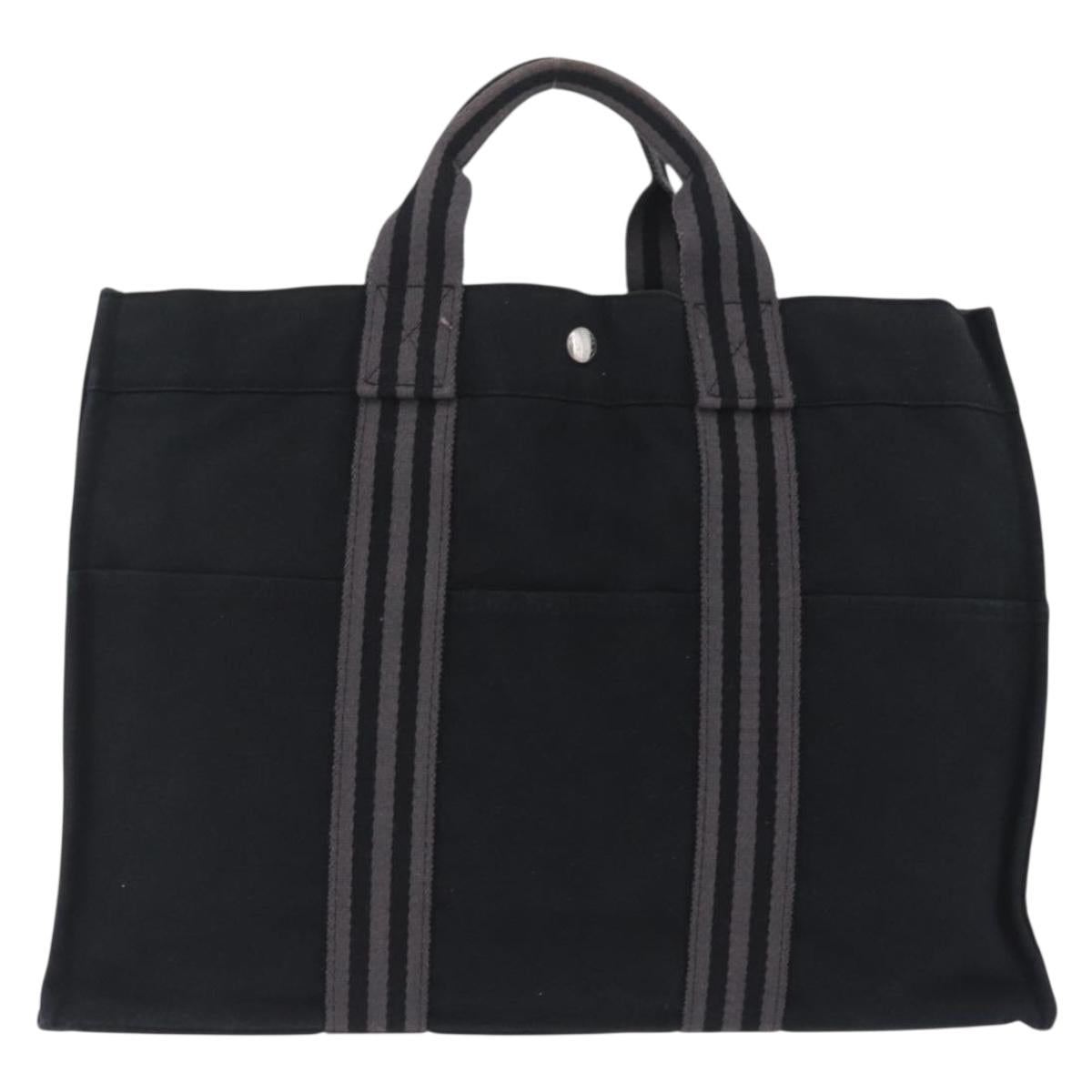 HERMES Fourre Tout MM Hand Bag Canvas Black Silver Auth am13081A