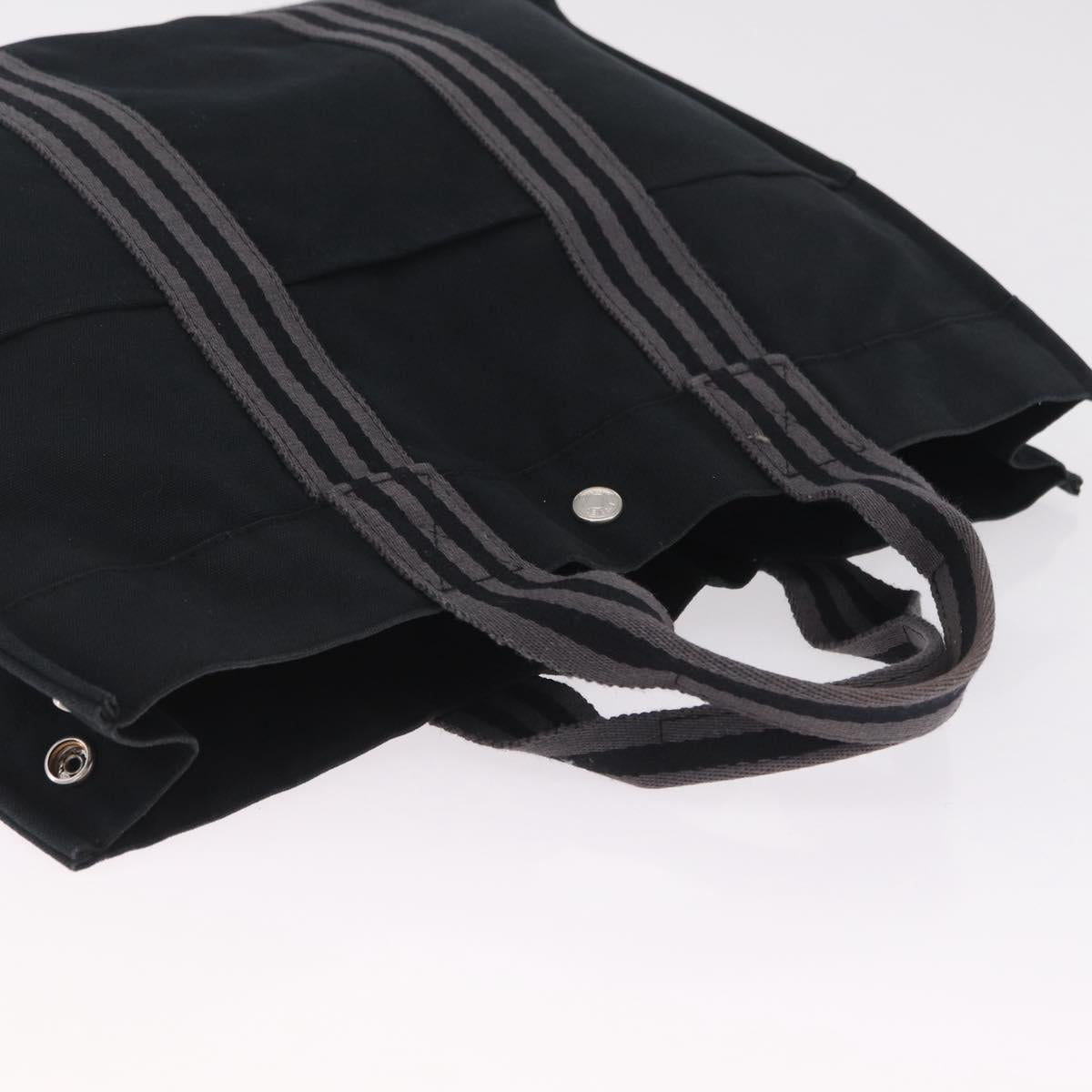 HERMES Fourre Tout MM Hand Bag Canvas Black Silver Auth am13081A