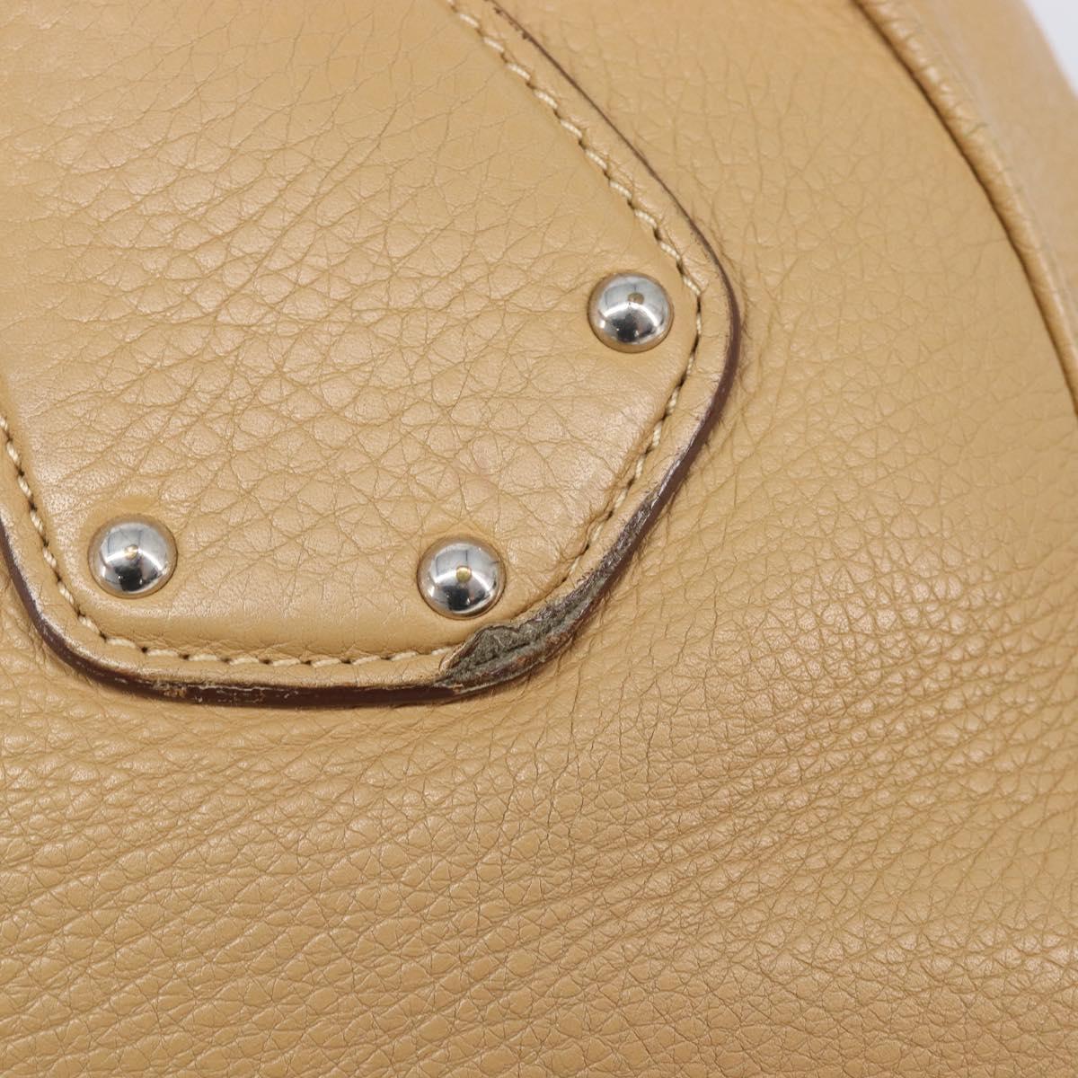 PRADA Bowler Bag Stand Bag Hand Bag Leather Beige Silver Auth am13082A