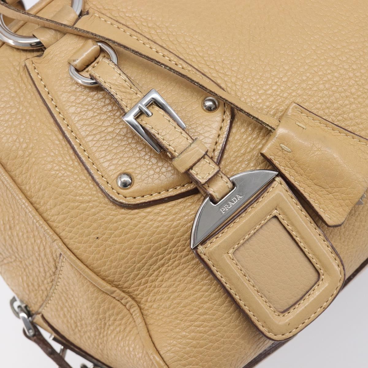 PRADA Bowler Bag Stand Bag Hand Bag Leather Beige Silver Auth am13082A